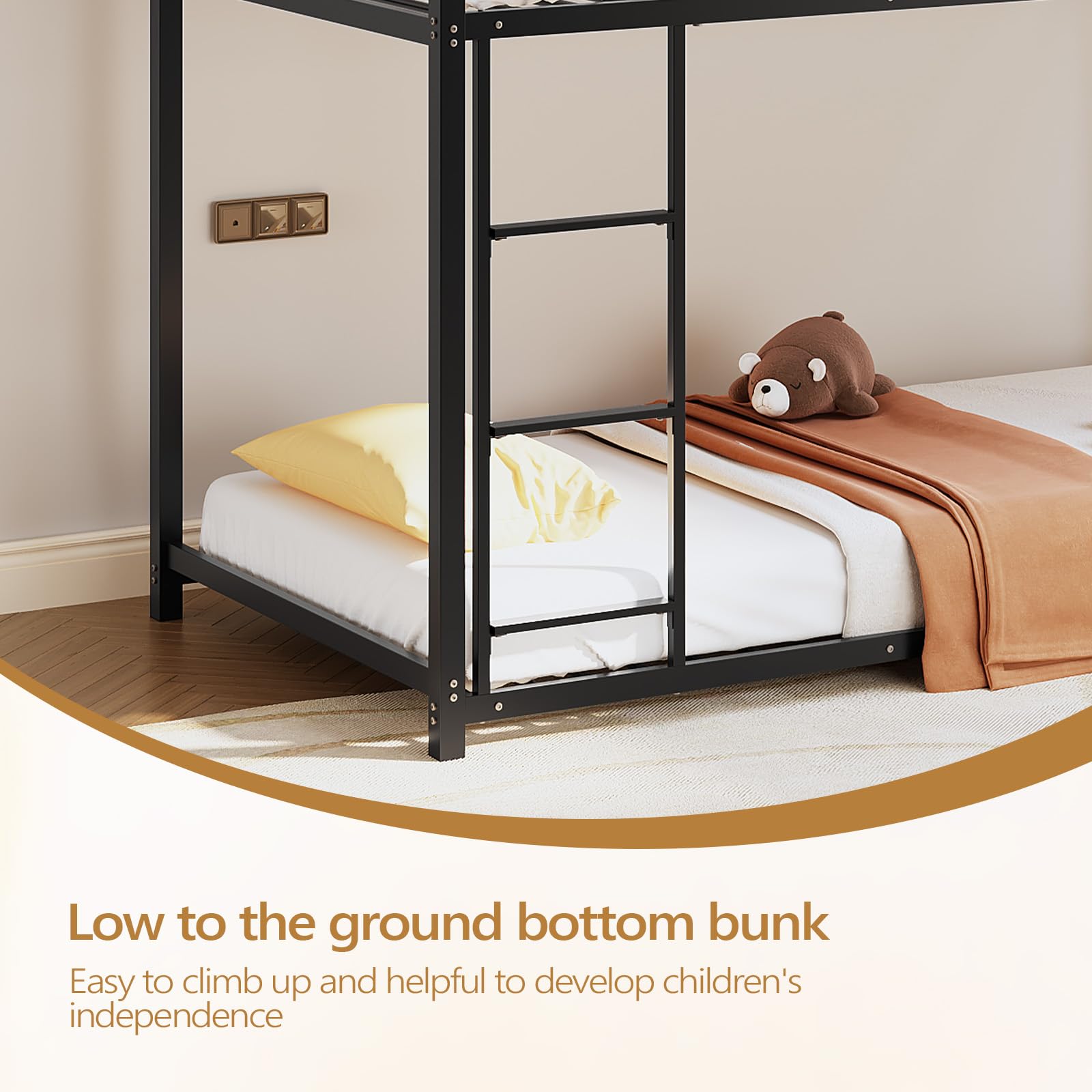 Twin Over Twin Metal Bunk Bed with Safety Guardrails