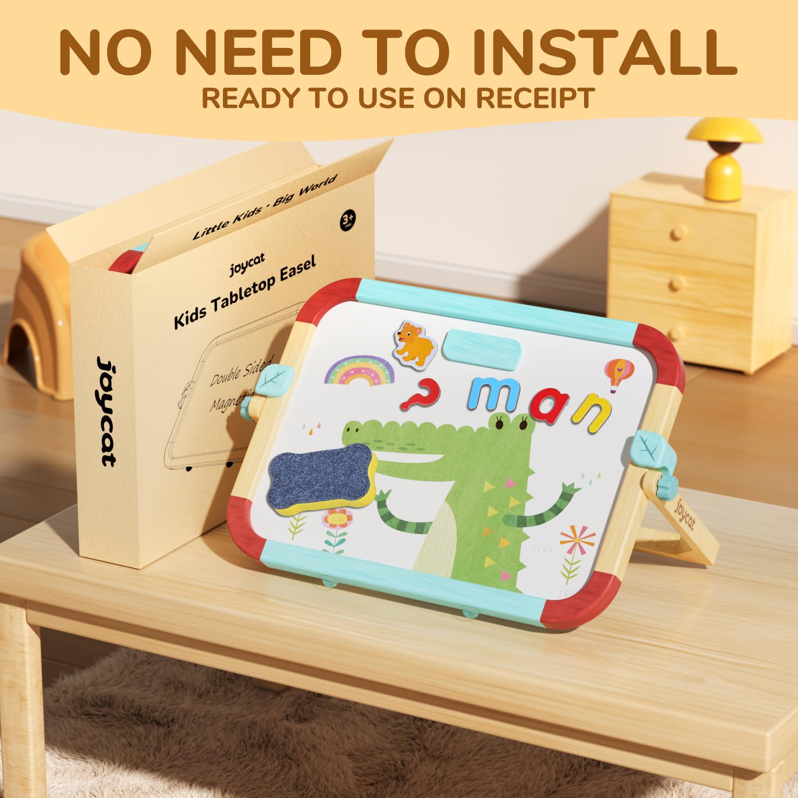 Joycat Wooden Double-Sided Magnetic Tabletop Easel For Kids, No Assembly Needed, 360° Smooth Adjustable Tilt & Anti-Slip Base,3-in-1 Kids Art Easel & station with 65 Accessories,Ideal Gift for Ages 3+
