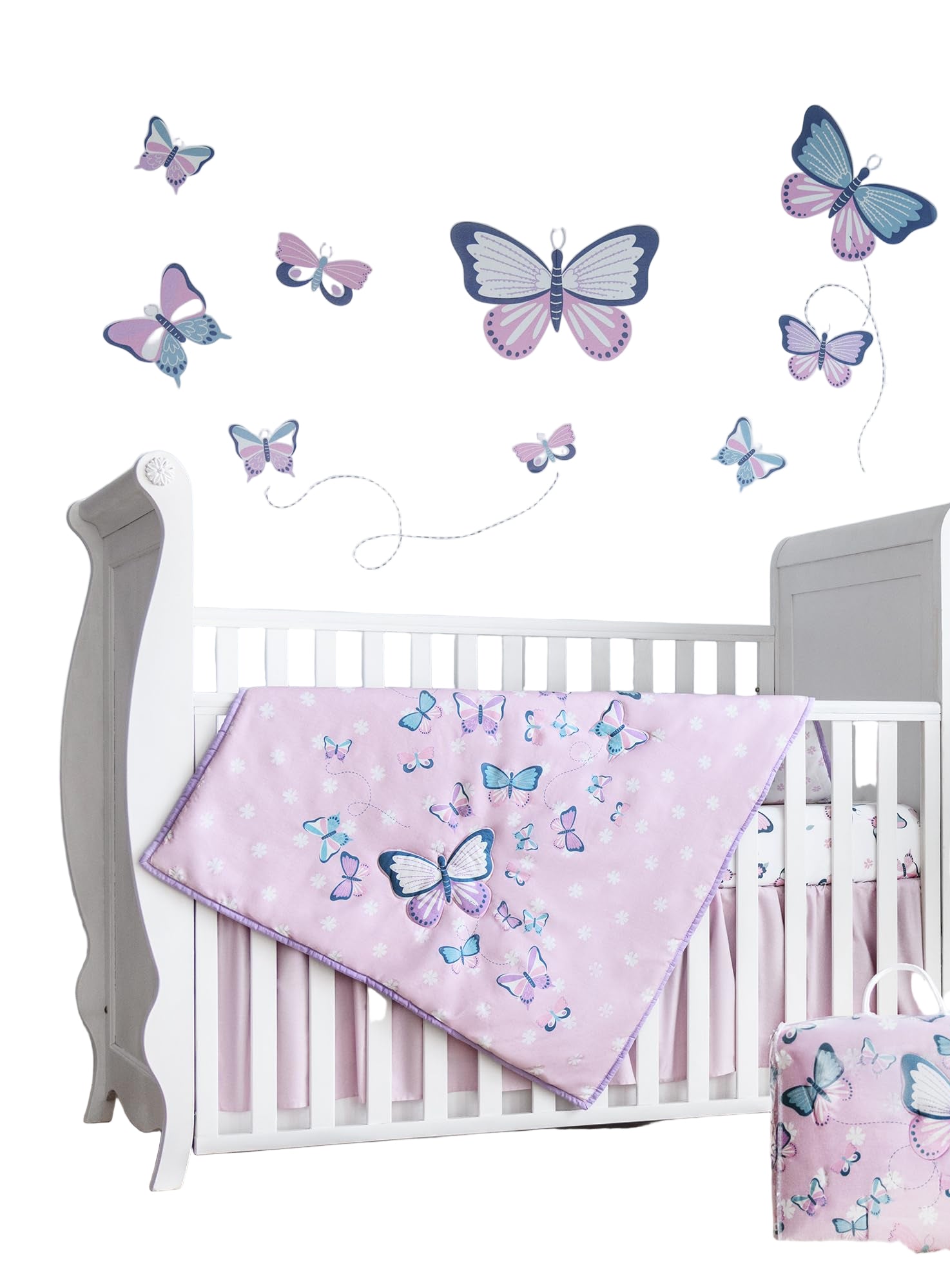 Butterfly Crib Bedding Set for Girls - 5 Pieces Including Baby Girl Blanket