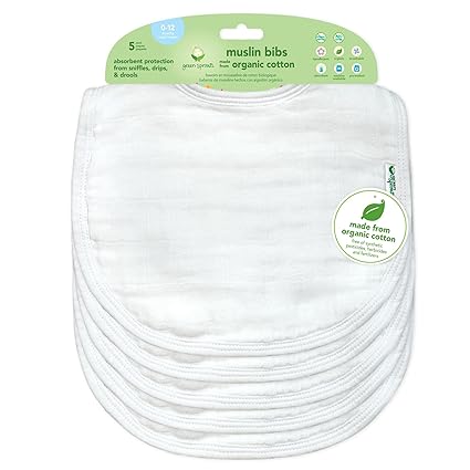 Absorbent Organic Cotton Muslin Bibs, 0-12mo Hypoallergenic