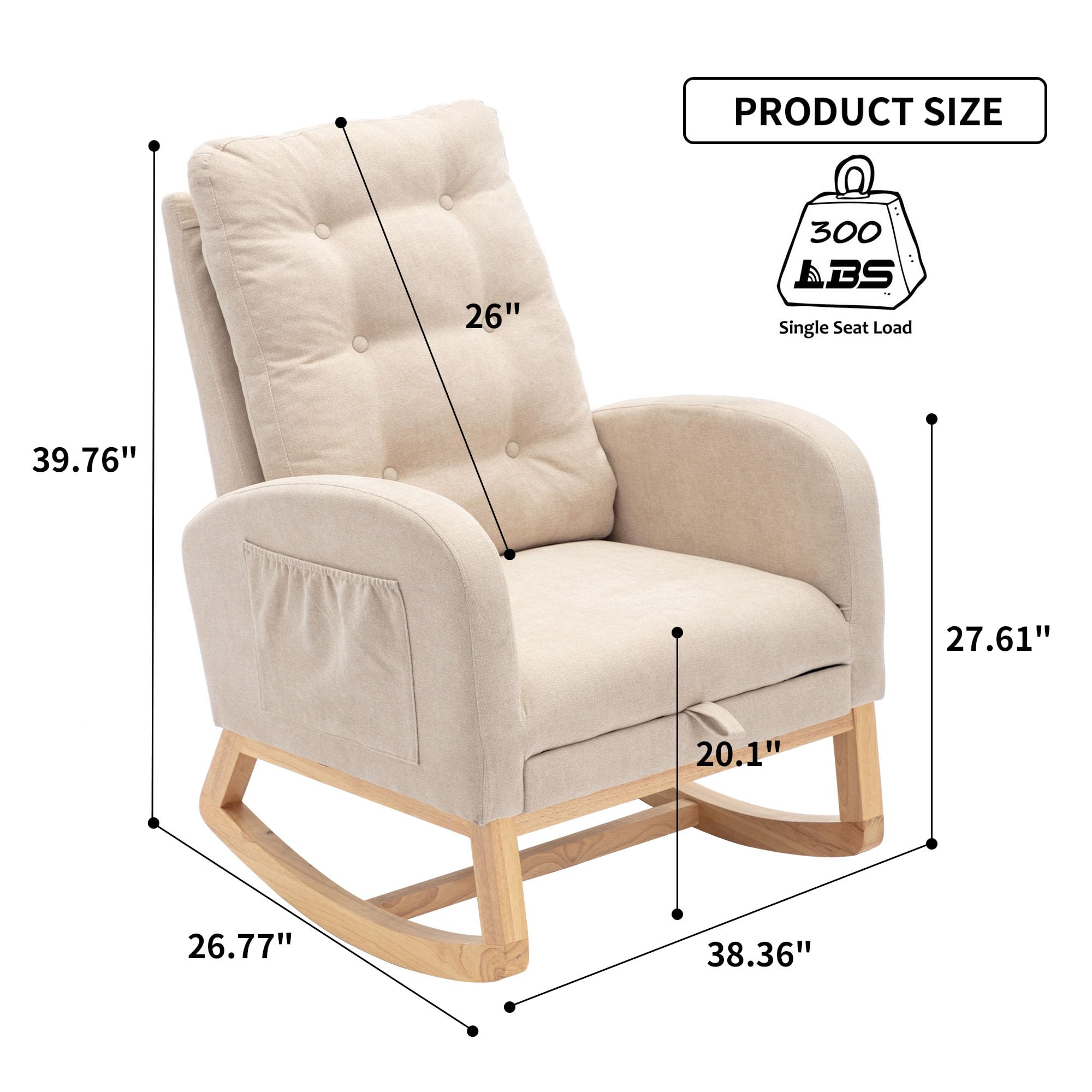 Nursery Rocking Chair with Footrest and Side Pocket