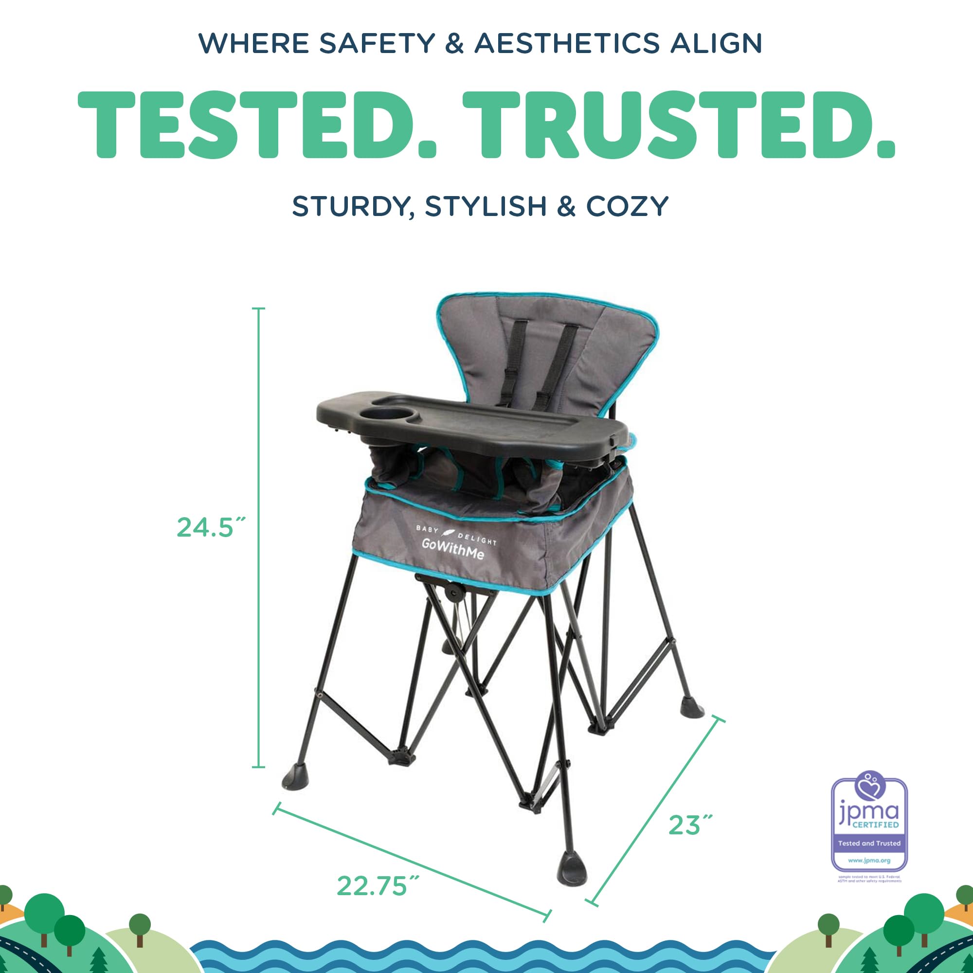 Baby Delight Go with Me Uplift Deluxe Portable High Chair, Indoor and Outdoor,Slate Grey