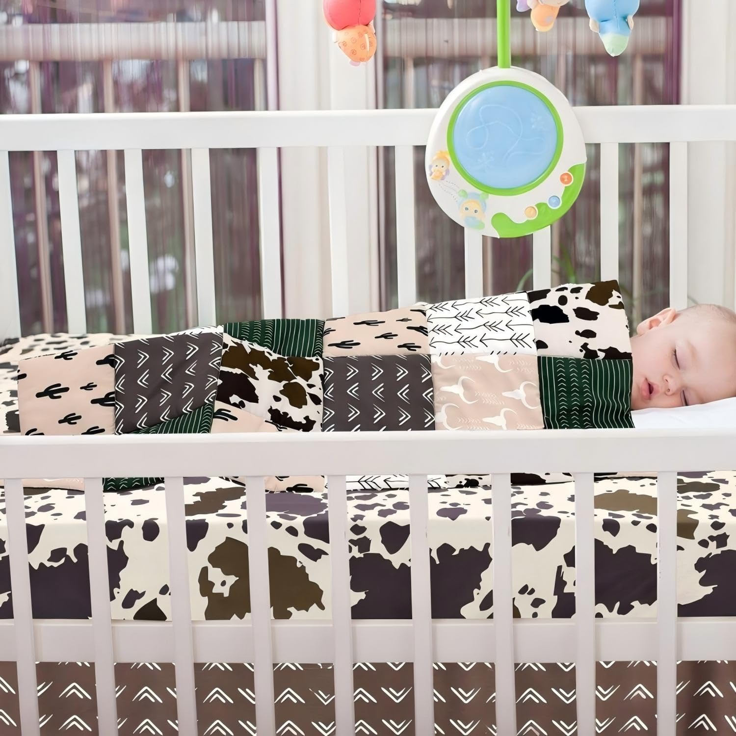 Western Crib Bedding Set 3 Piece Cow Cactus Print