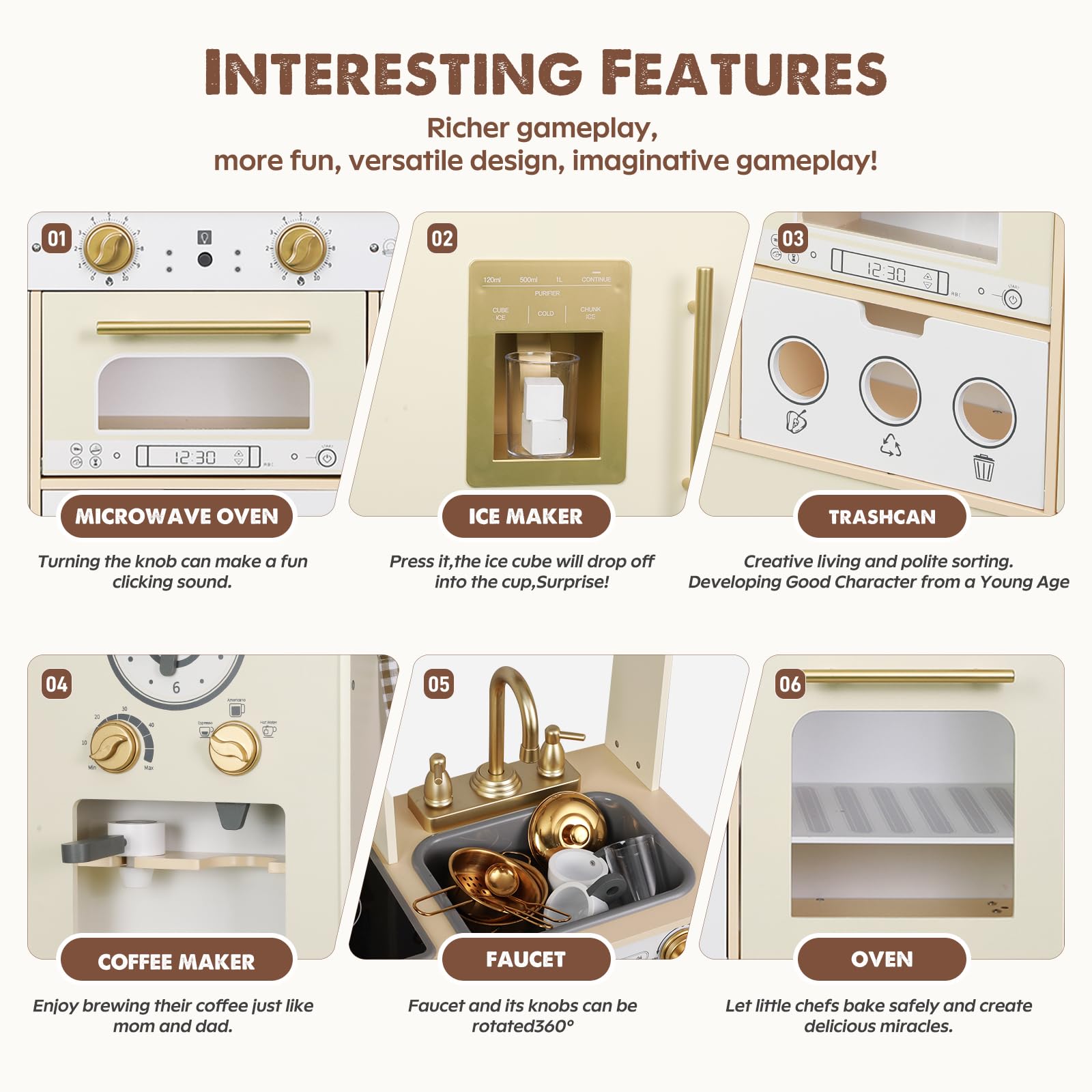 Height Adjustable Wooden Kitchen Playset with Accessories