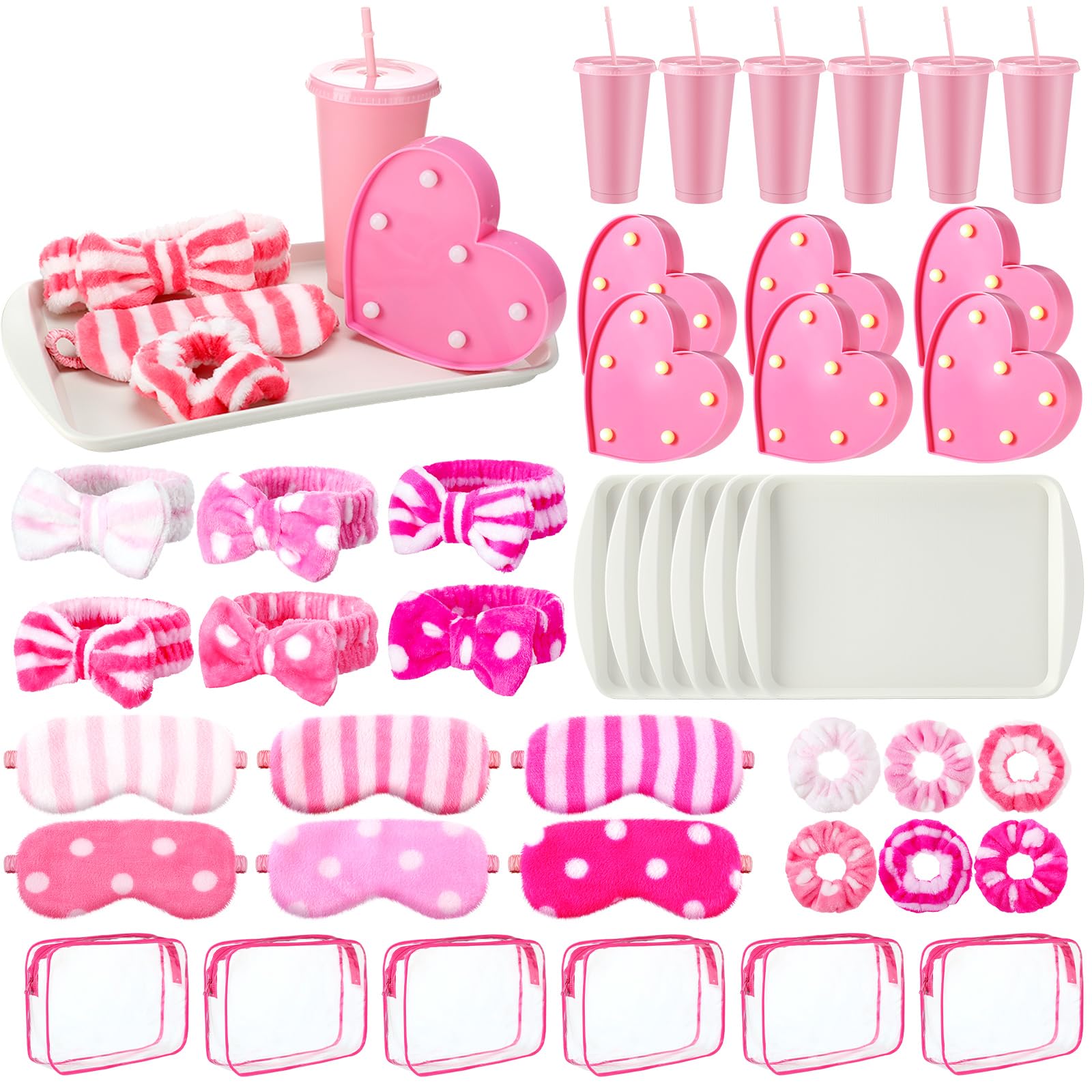 42 Pcs Pink Sleepover Party Supplies for Girls Preppy Spa Party Favors Include