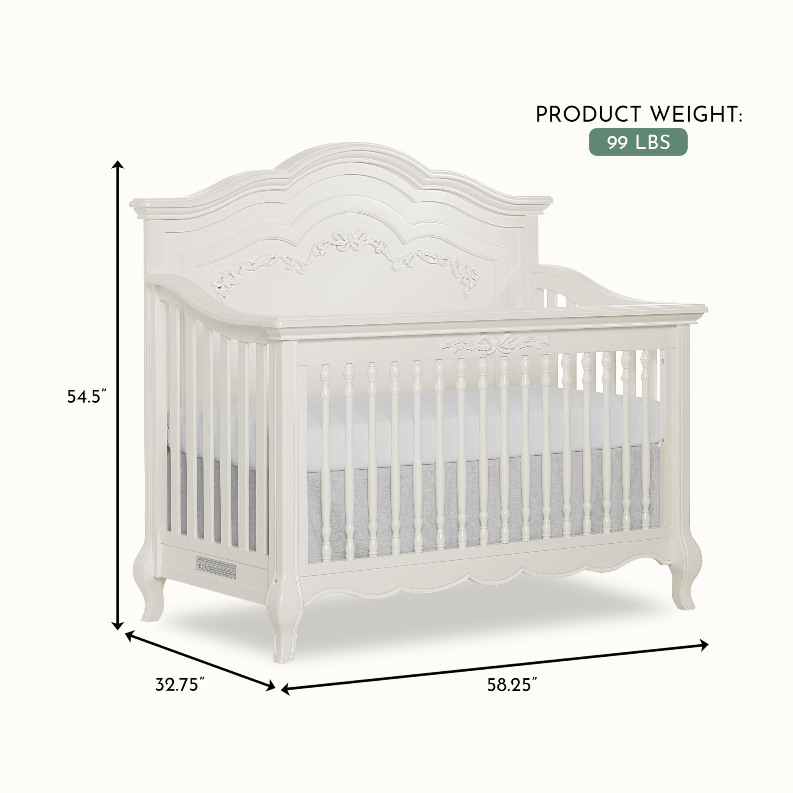 5-in-1 Convertible Baby Crib Ivory Lace