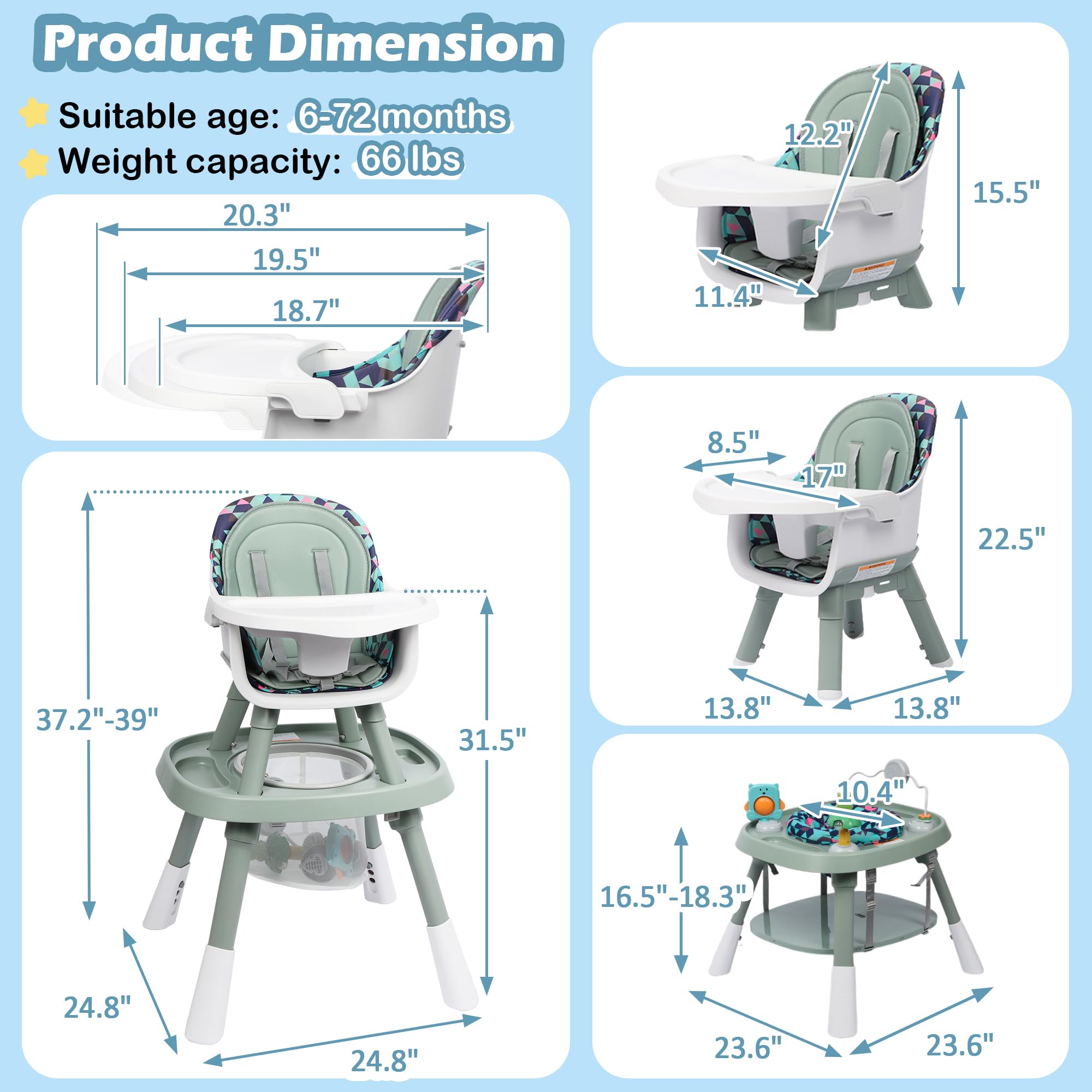 Convertible High Chair with Activity Center and Building Block Table