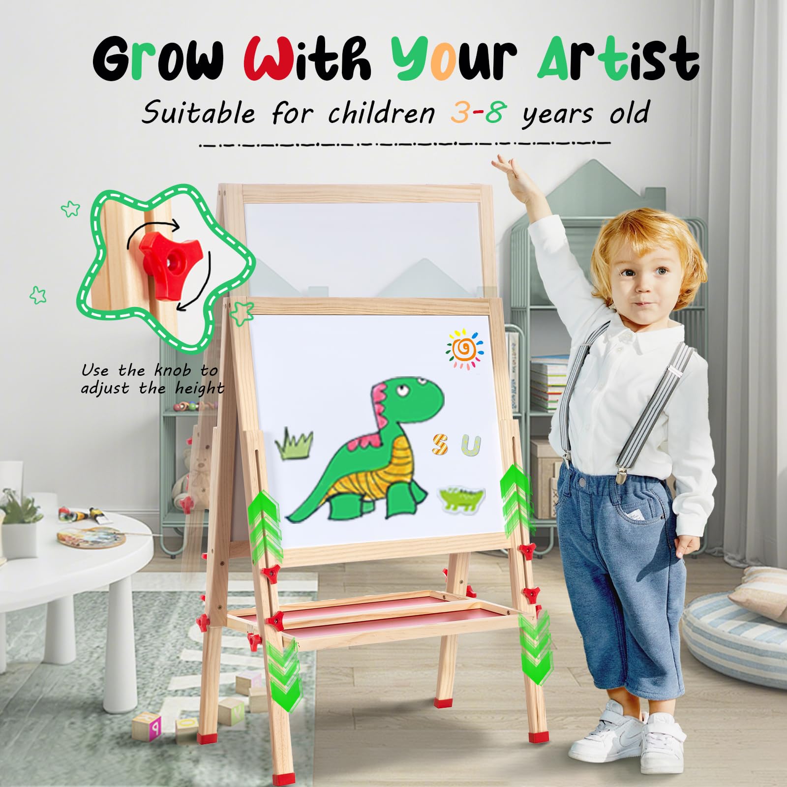 Double-Sided Kids Art Easel with Adjustable Height