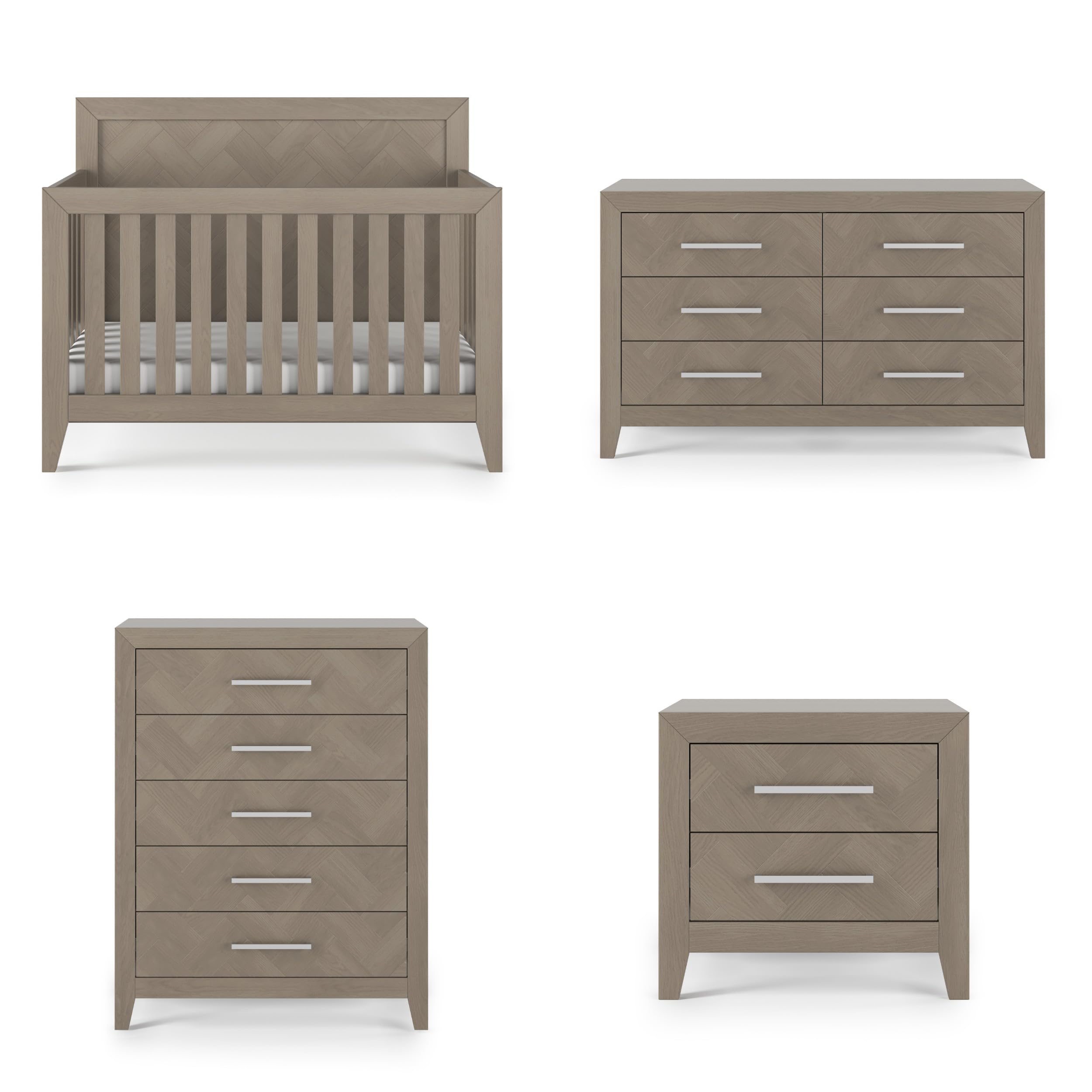4-in-1 Convertible Crib Nursery Furniture Set with Dresser and Nightstand