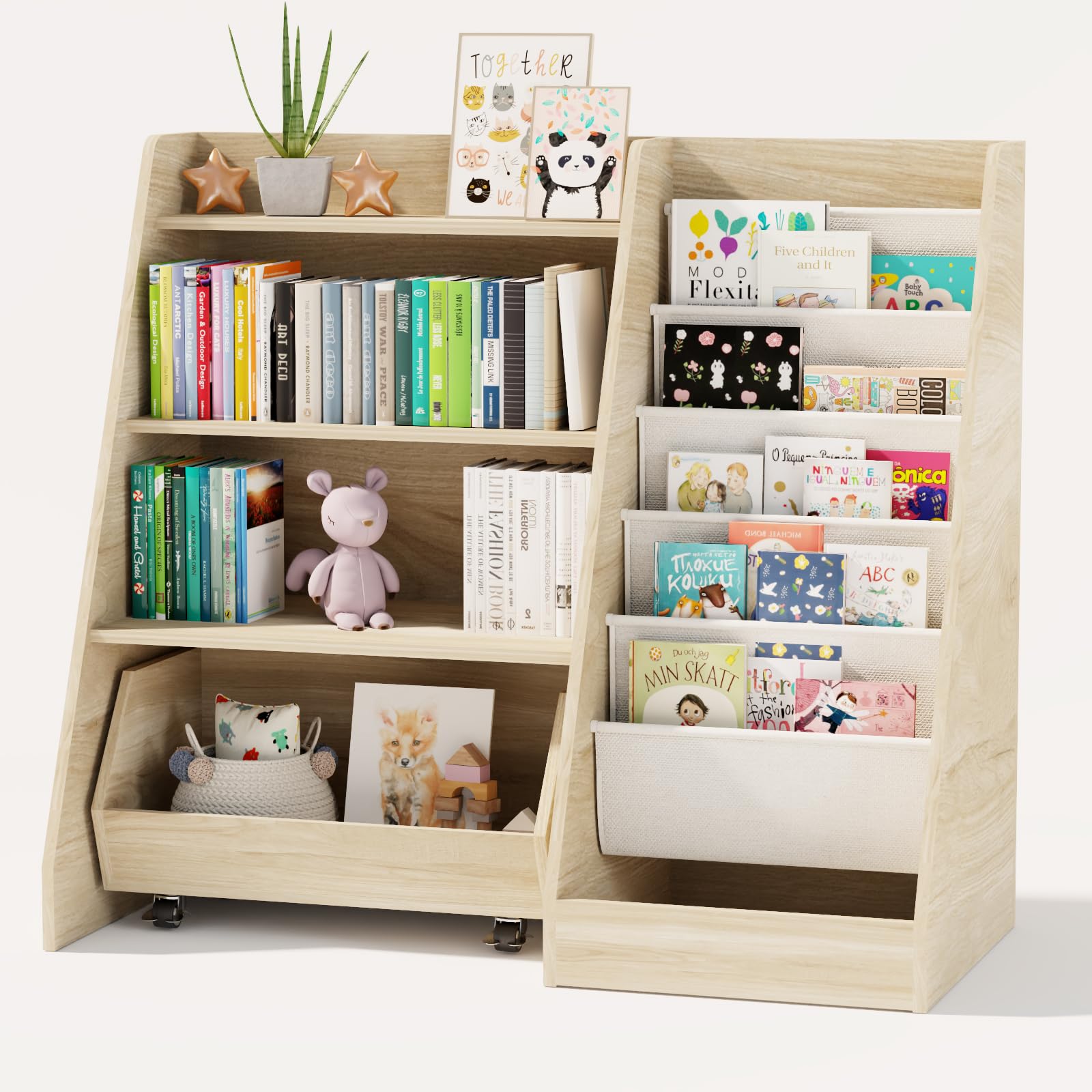 Kids Bookshelf and Toy Storage, 4 Tier Toddler Bookshelf with Movable
