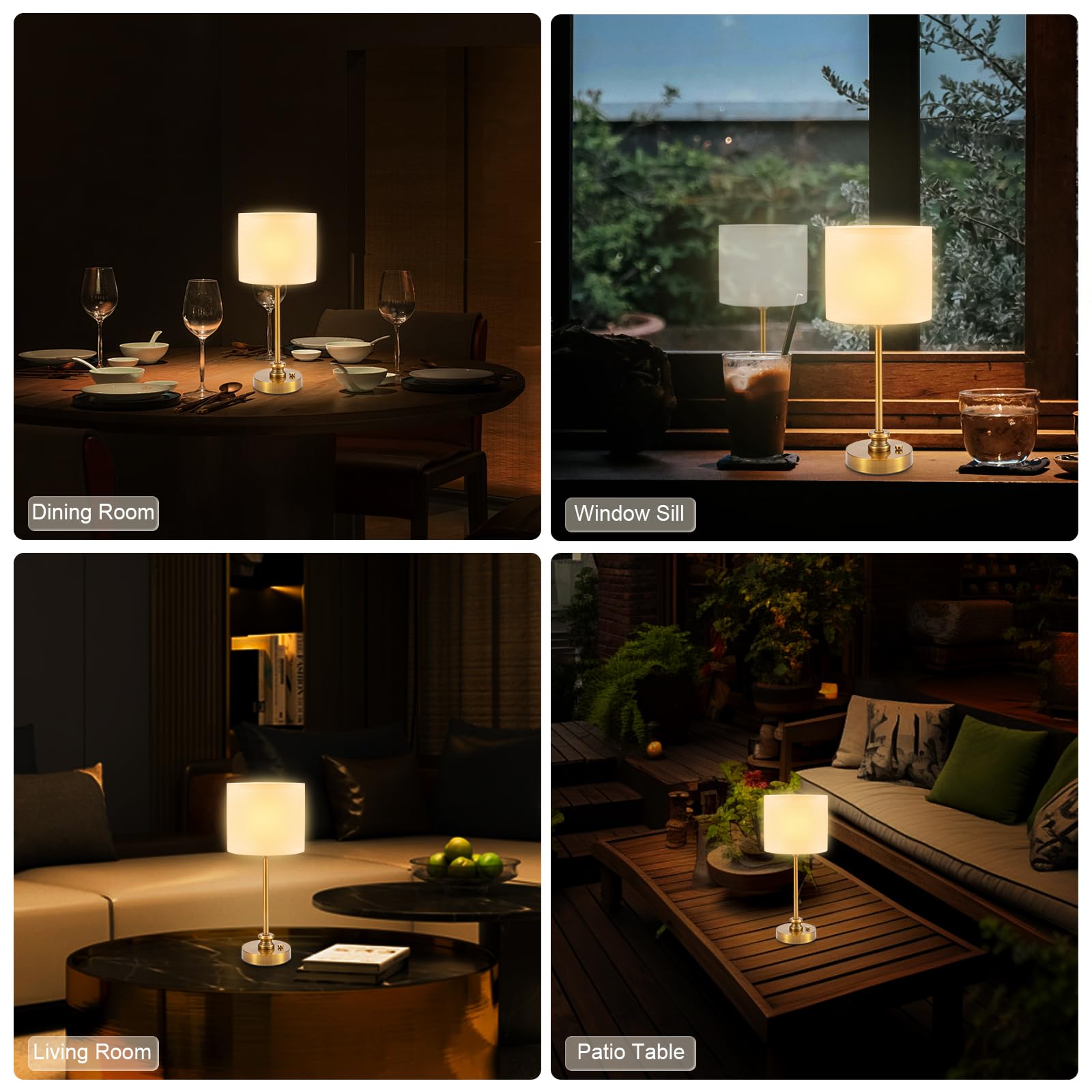 Cordless Rechargeable Table Lamps Set of 2 with Touch Dimming