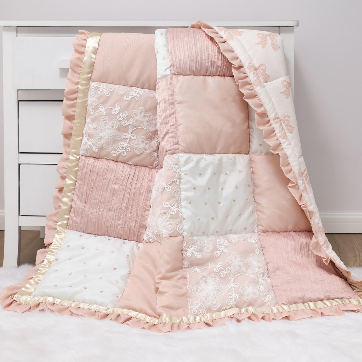 3 Piece Baby Crib Bedding Set for Girls - Cotton Fitted Crib Sheet