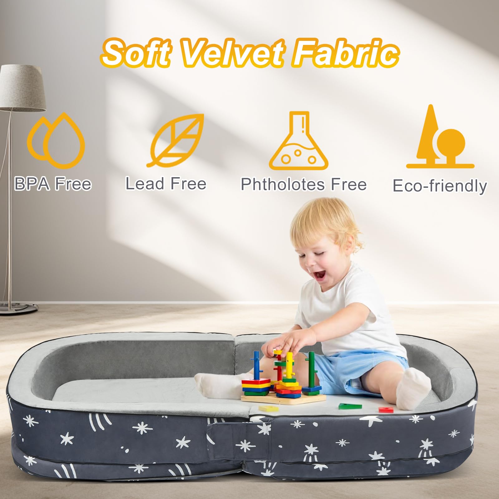 Portable Toddler Travel Bed with Foam Mattress