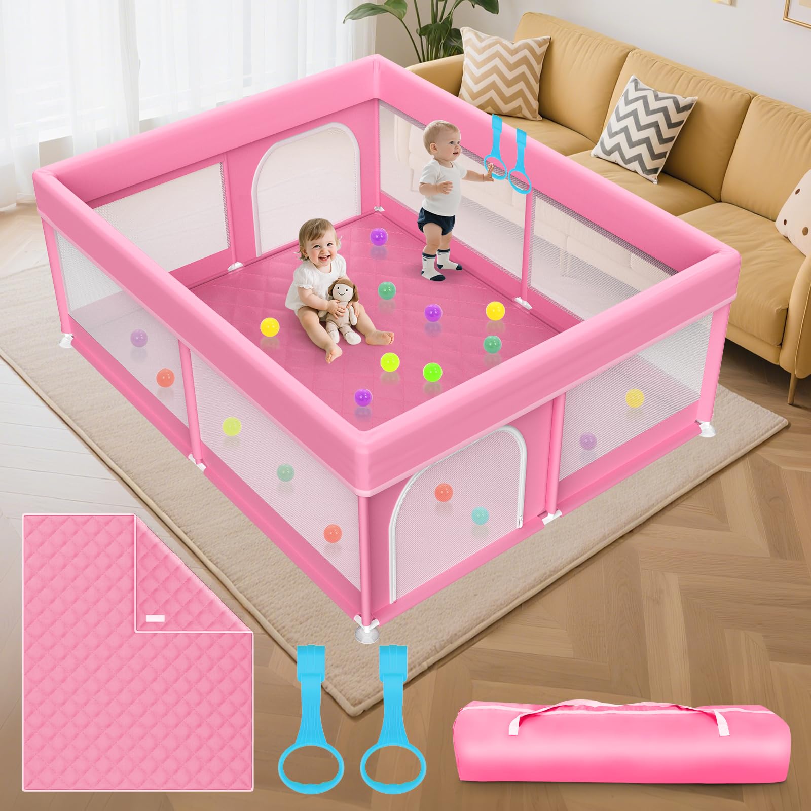 Large Baby Playpen with Mat 79x71 Inches