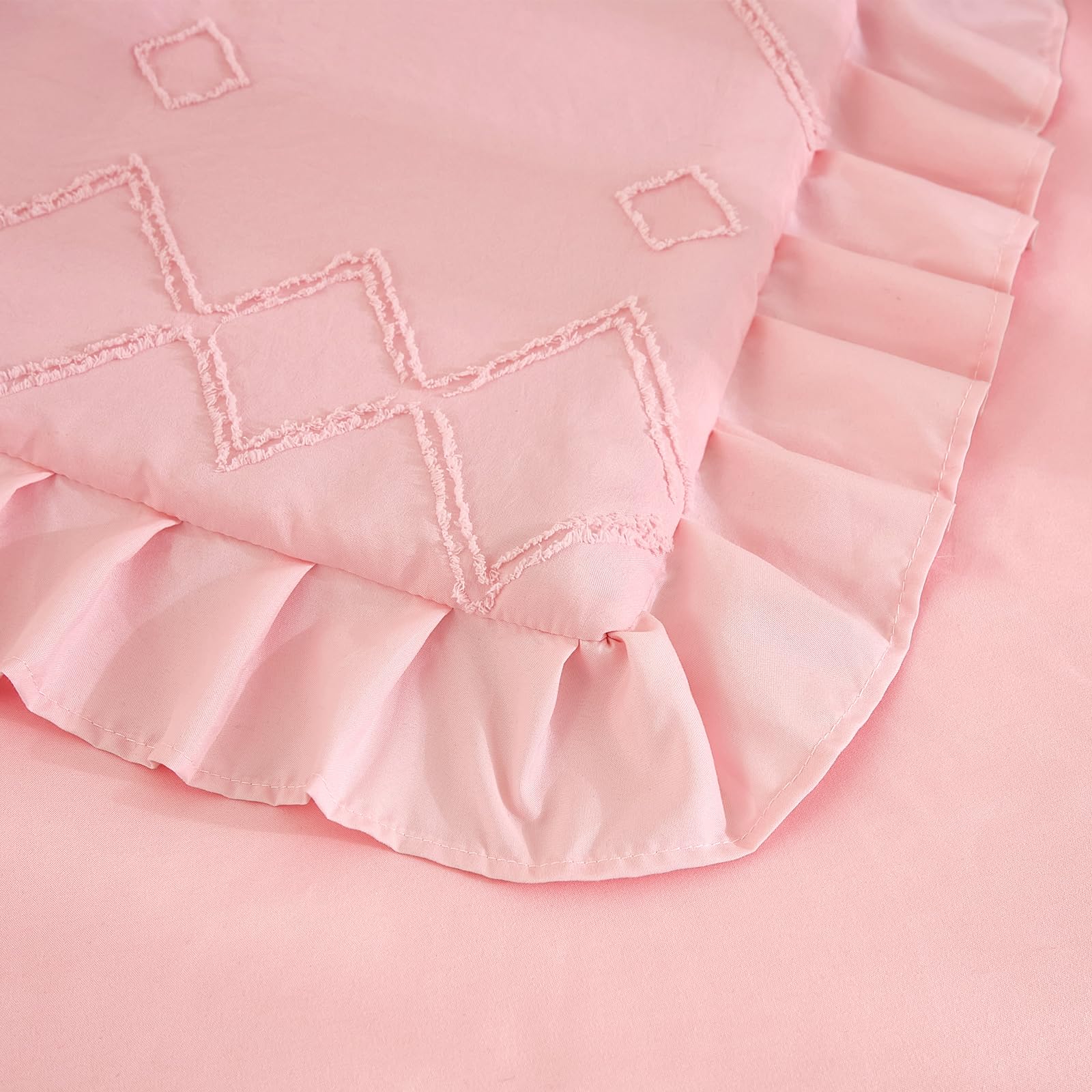 3-Piece Tufted Ruffle Crib Bedding Set for Girls - Ultra Soft Baby Bedding Set Includes Boho Crib Comforter, Sheet & Skirt (Light Pink)