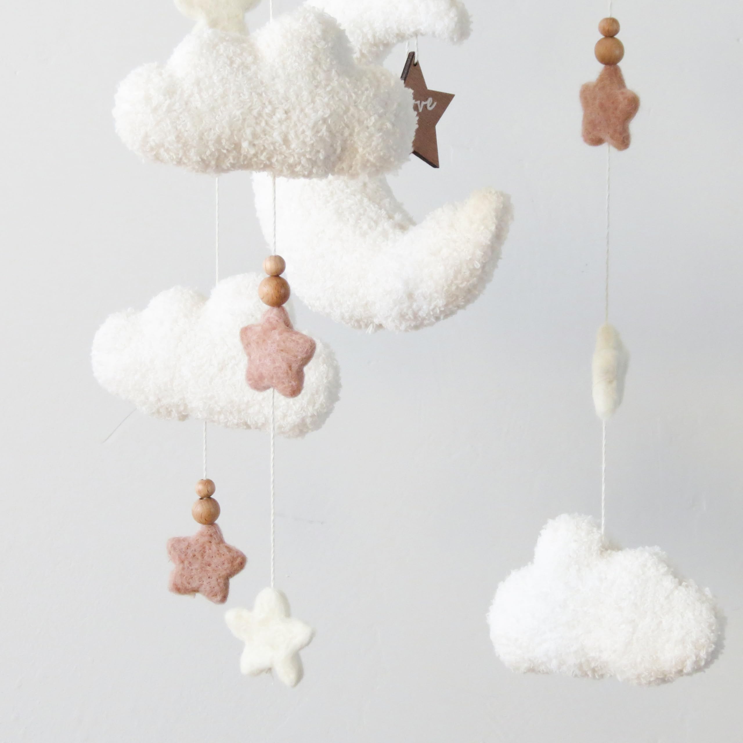 Cloud Moon Crib Mobile Cloud Baby Mobile for Crib Neutral Boho Clouds and Stars Moon