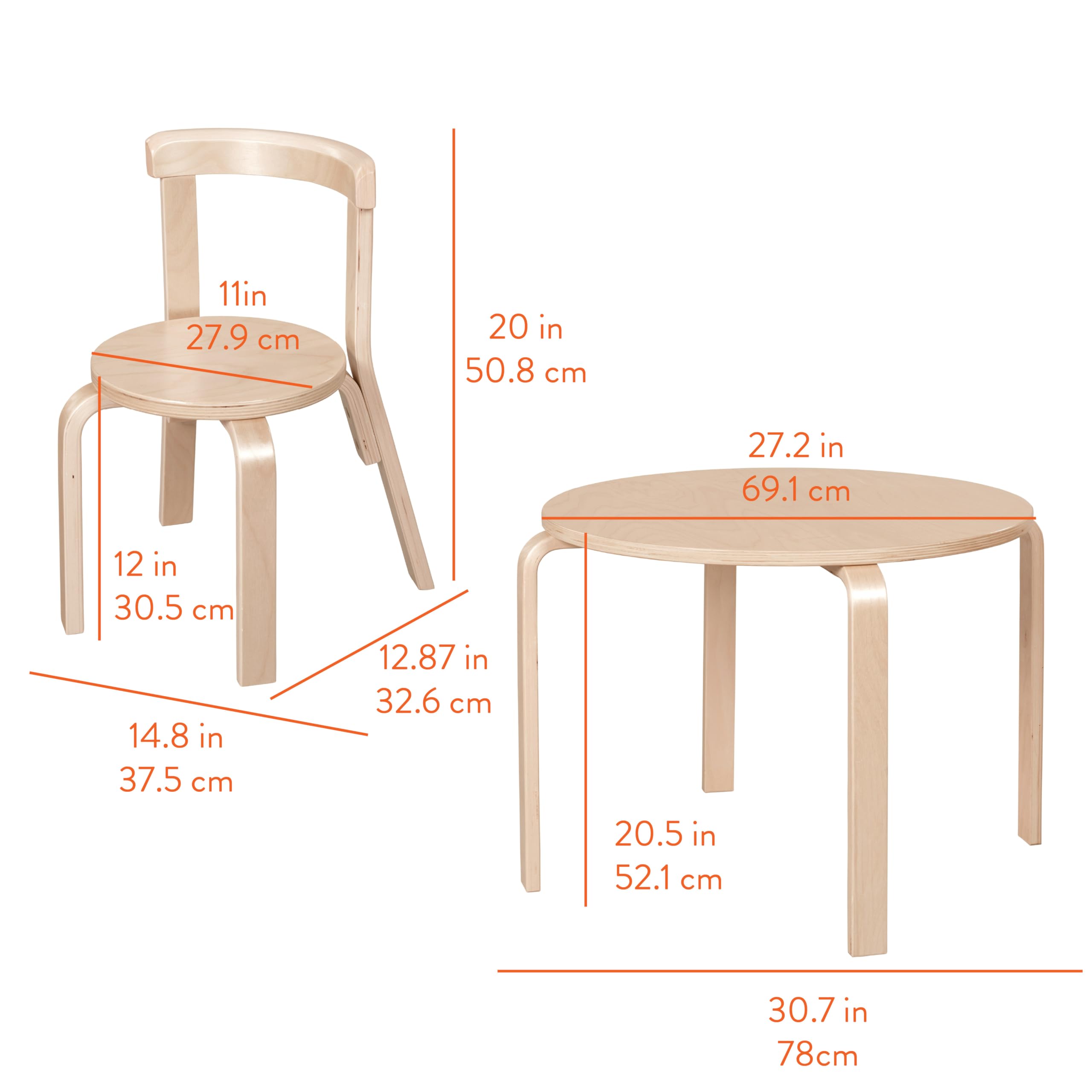 Bentwood Kids Table and Chairs Set Natural Wood 5-Piece