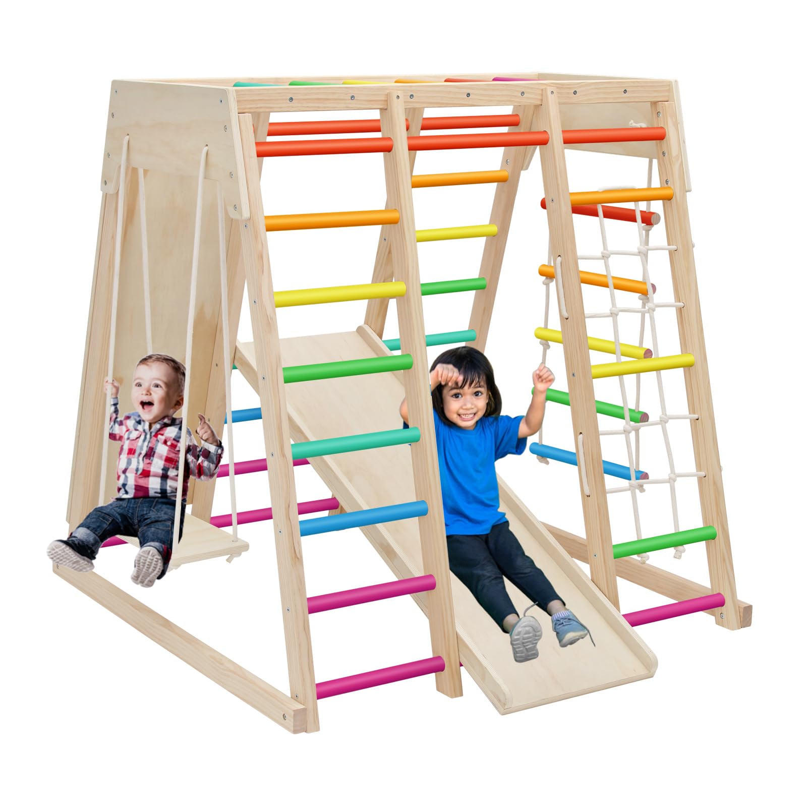 7 in 1 Pikler Indoor Playground Jungle Gym Playset, Wooden Montessori Climber