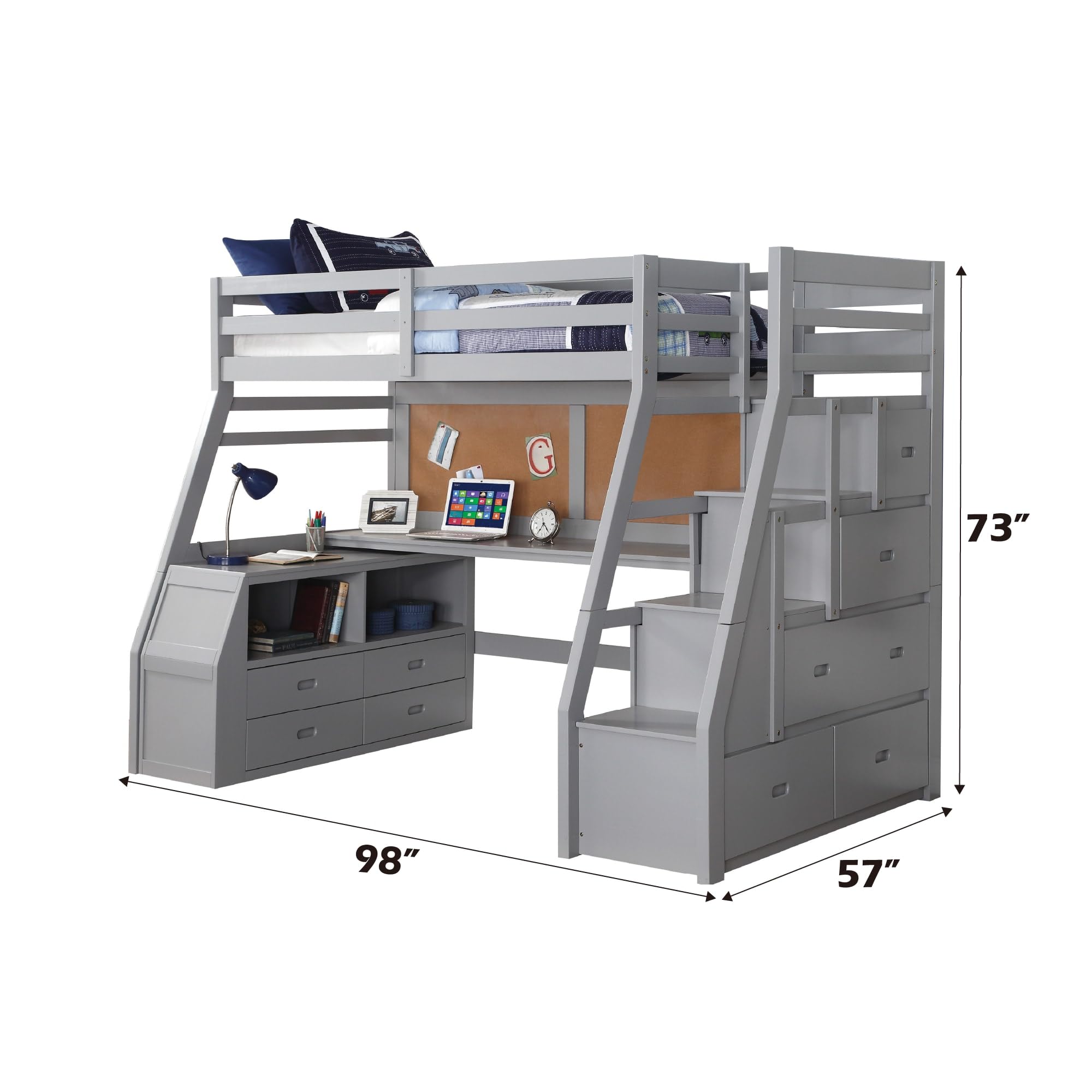 Twin Storage Loft Bed with Desk and Drawers