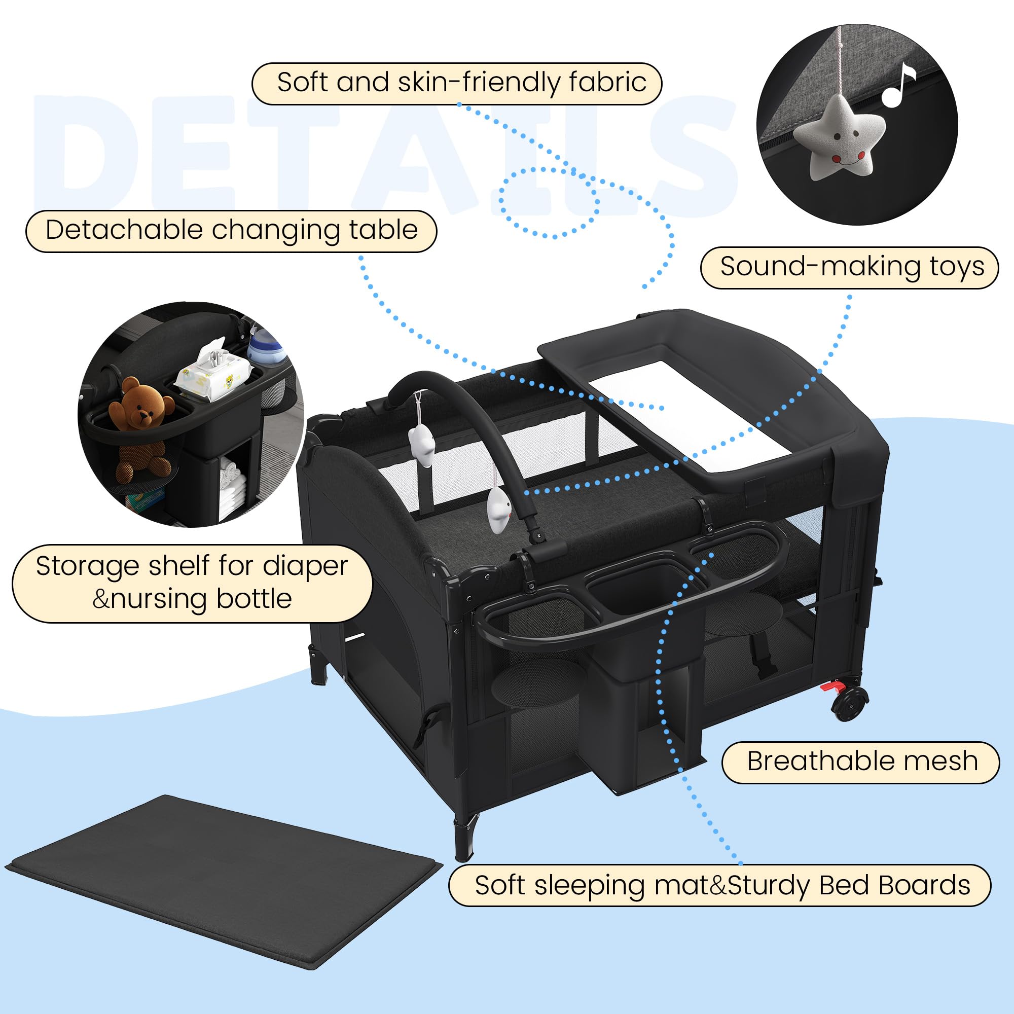 5-in-1 Baby Bassinet Bedside Sleeper with Swing Cradle