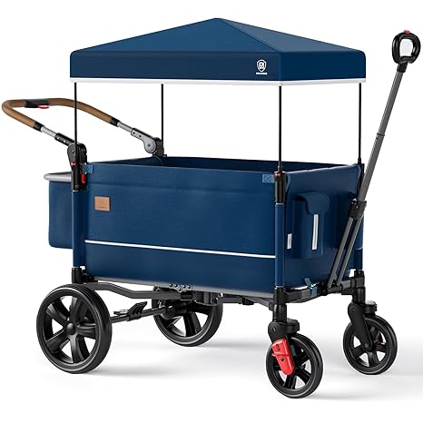 Side-unzip Wagon Stroller for 2 Kids, Push Pull Stroller with Adjustable Handle