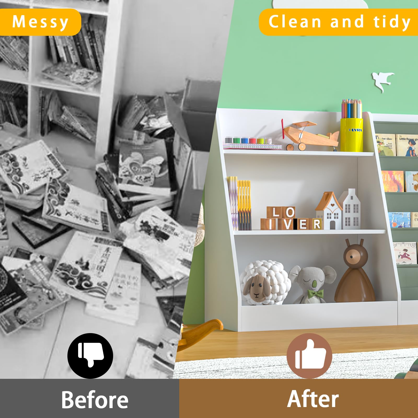3-Tier Kids Bookshelf with Storage Bags