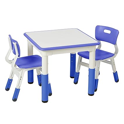 Dry-Erase Square Activity Table with 2 Chairs, Adjustable, Kids Furniture, Red, 1