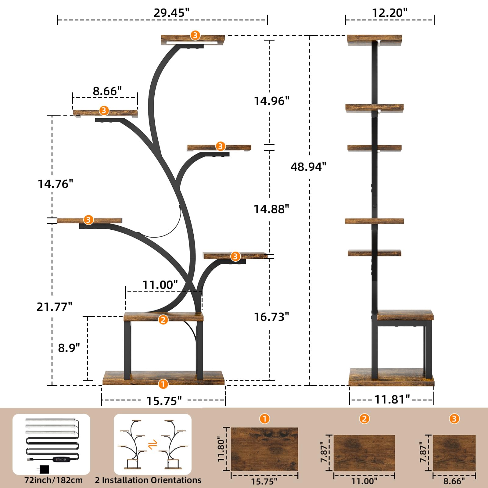 7-Tier Corner Plant Stand with Grow Lights