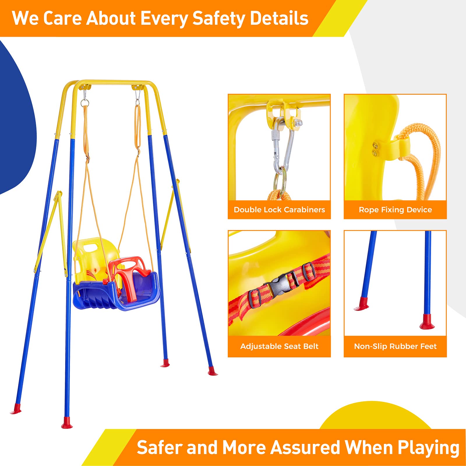 3-in-1 Toddler Swing Set with Foldable Metal Stand