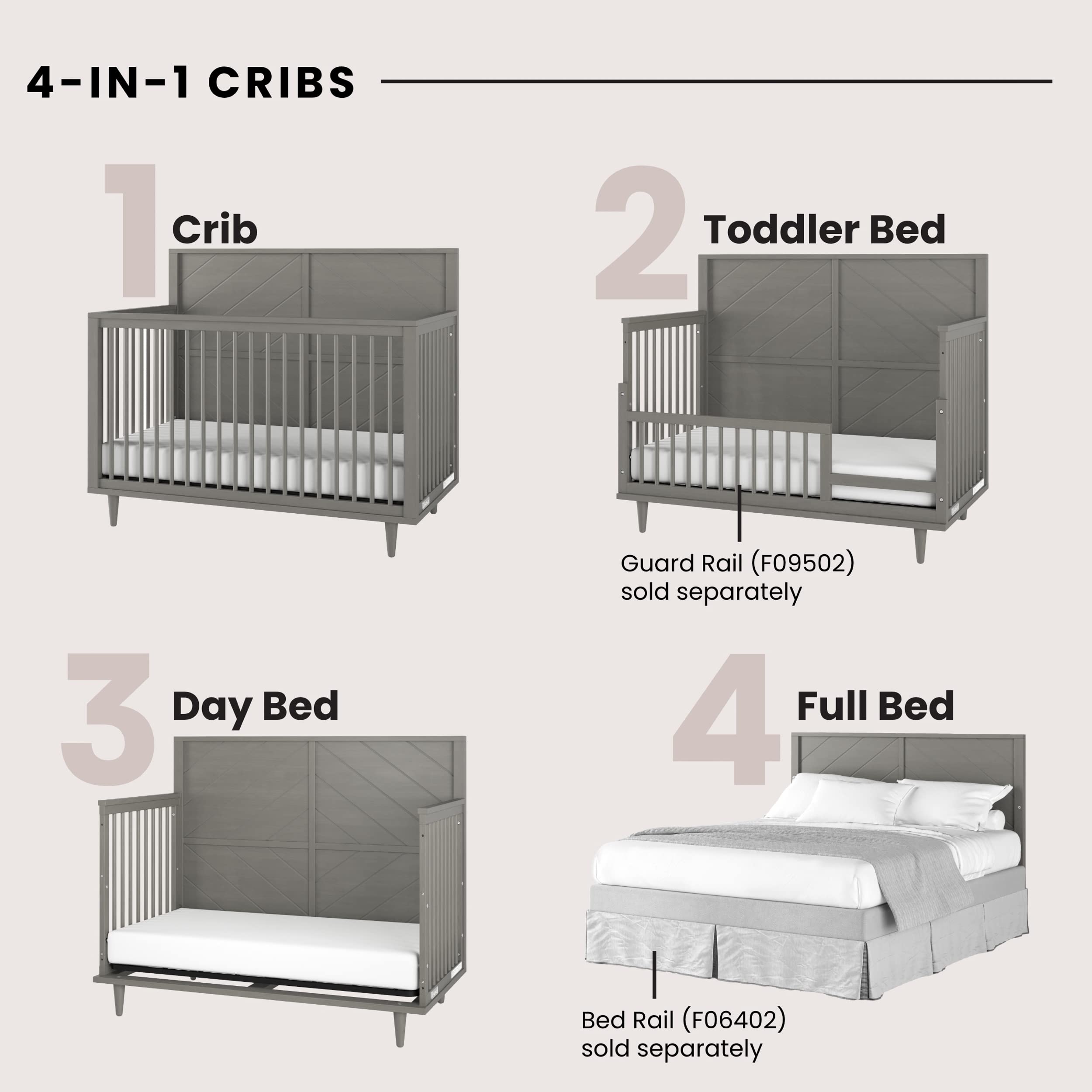 4-in-1 Convertible Crib with Adjustable Mattress Heights