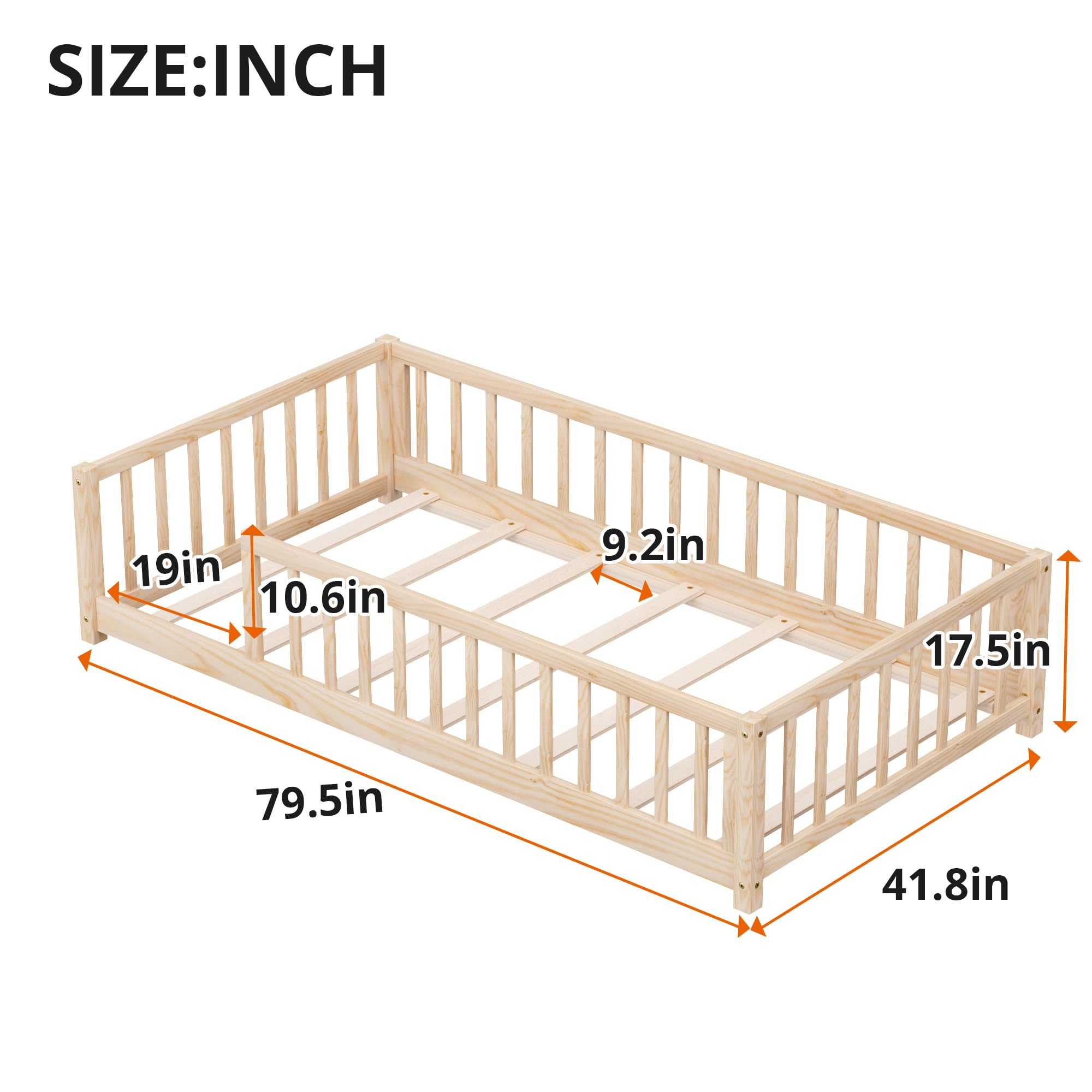 Twin Montessori Floor Bed with Safety Guardrails