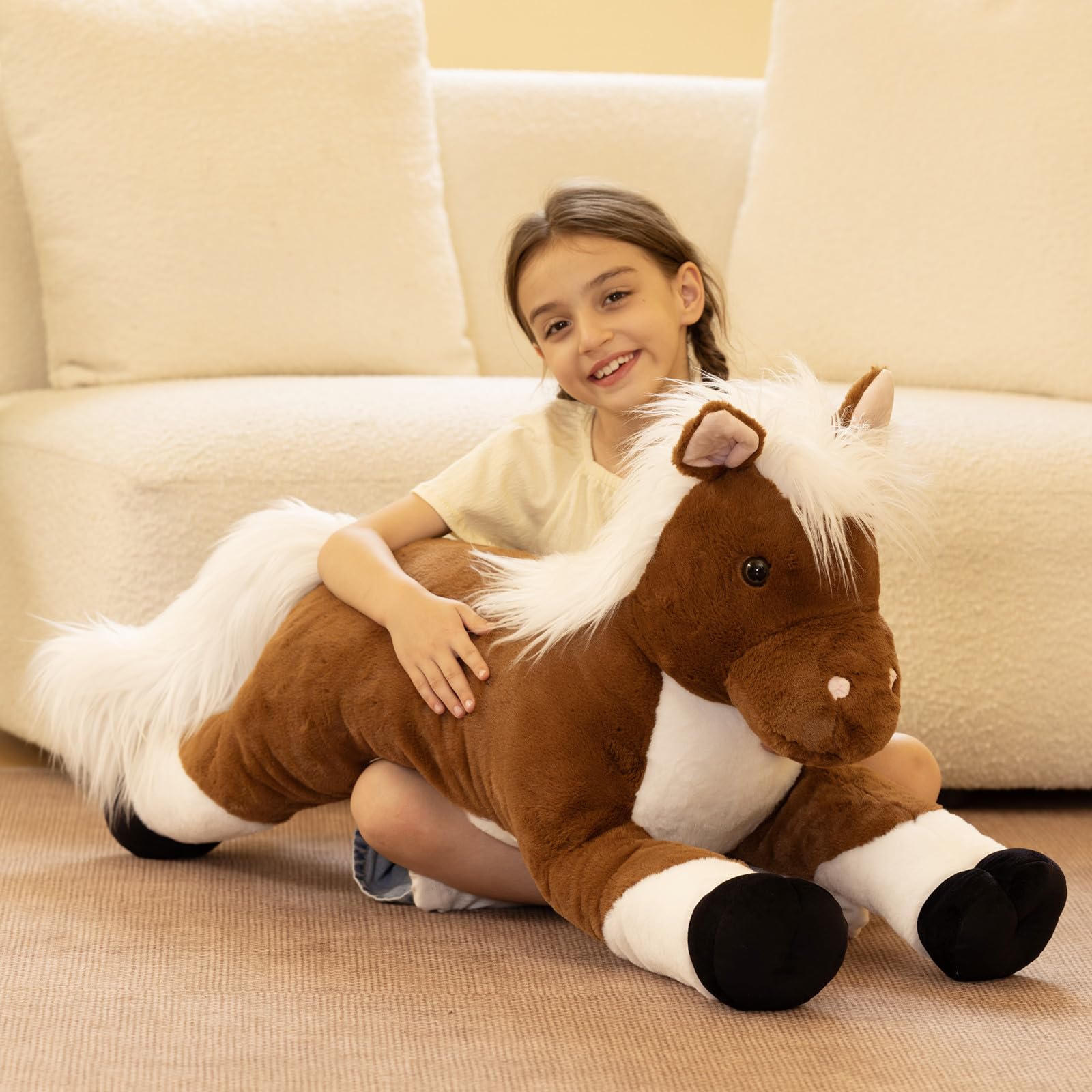 43.3 Inch Large Horse Stuffed Animal, Long Brown Horse Plush Toy for Kids