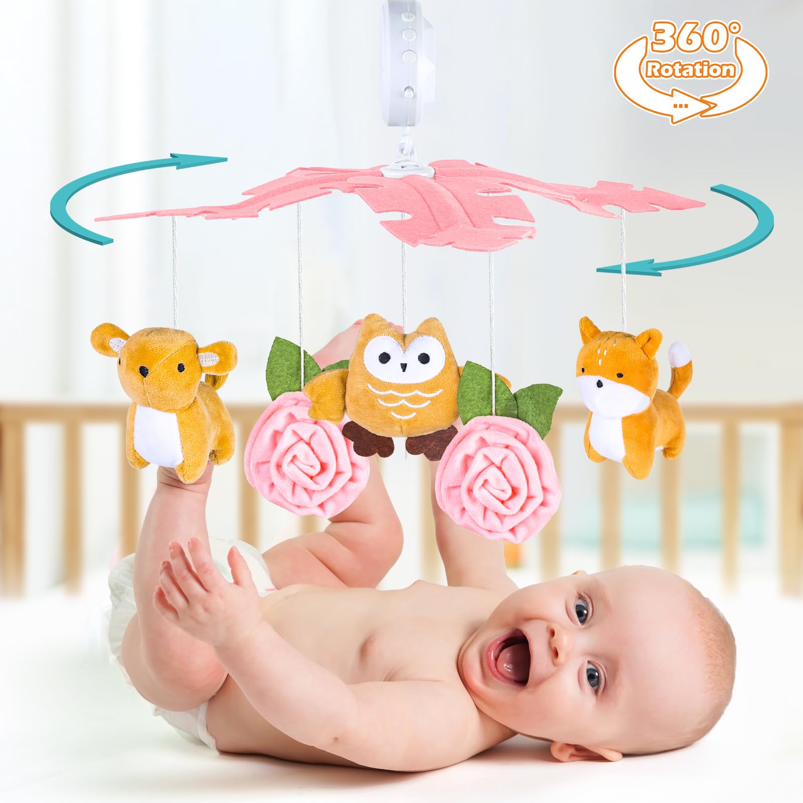 Baby Crib Mobile with Music and Lights, Mobile for Crib with Remote Control