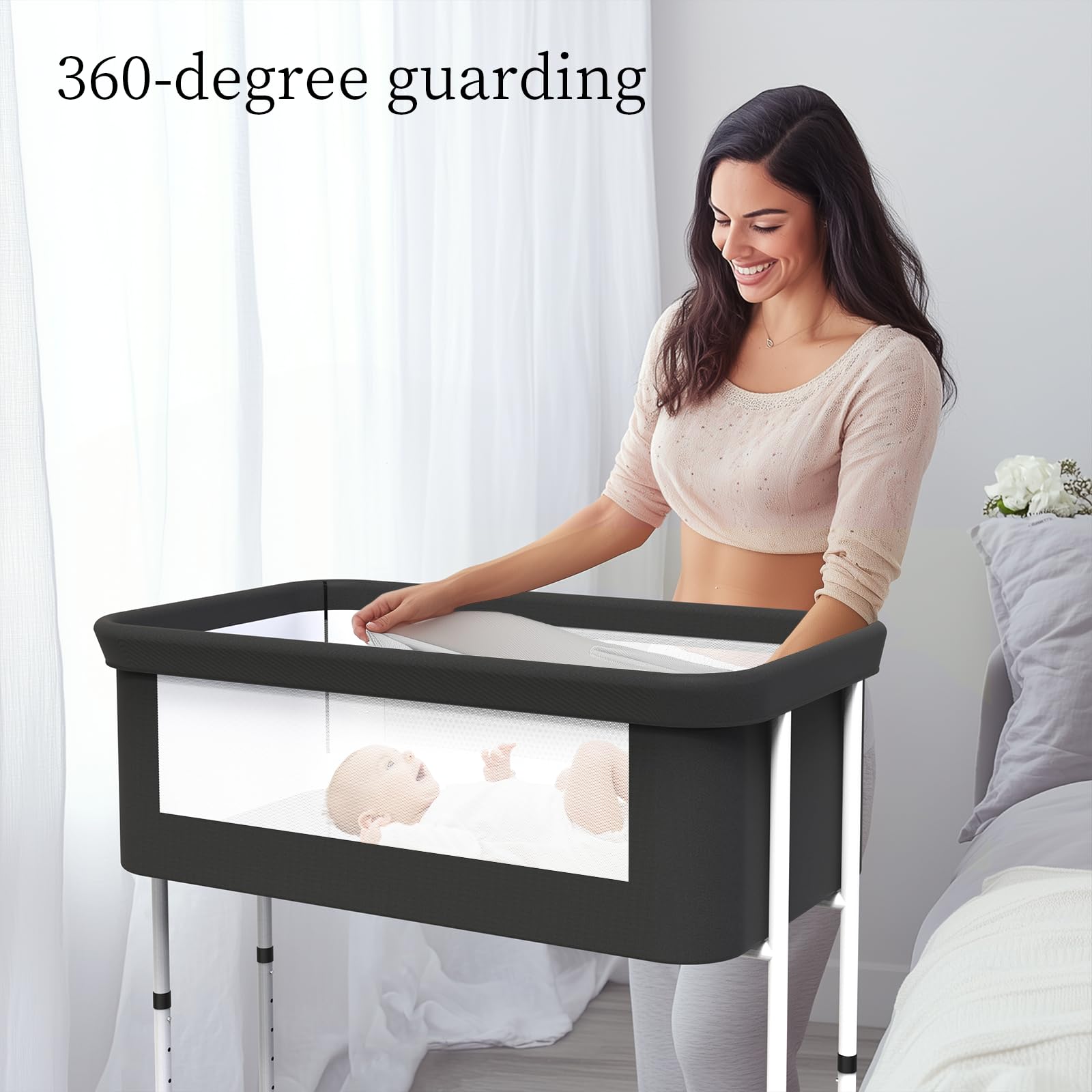 Baby Bassinet Bedside Sleeper with Adjustable Heights and Mesh
