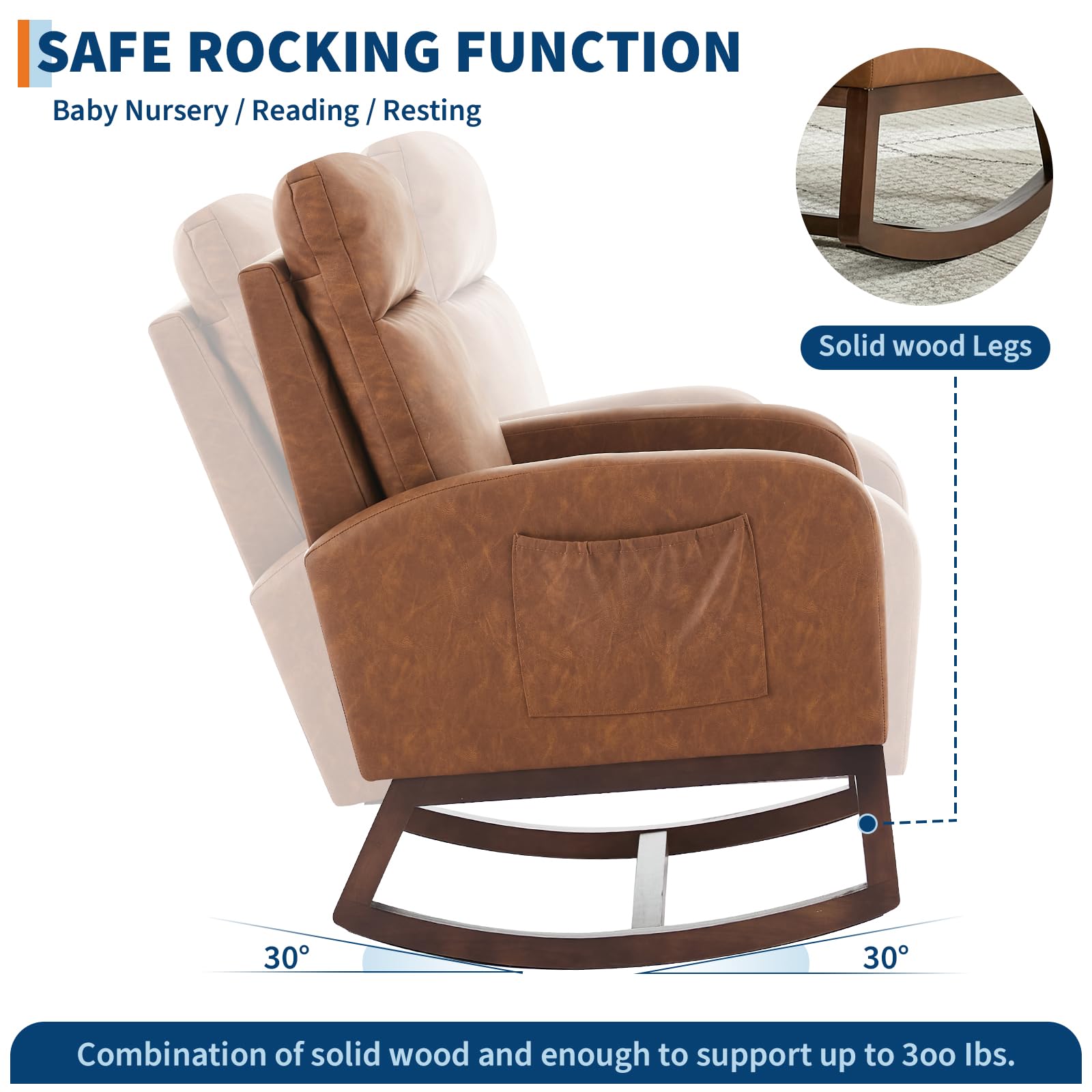 Faux Leather Rocking Chair with Side Pockets