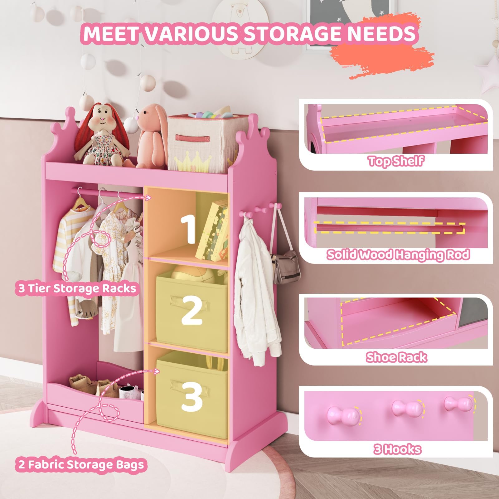 Kids Armoire with Mirror and Dress Up Storage