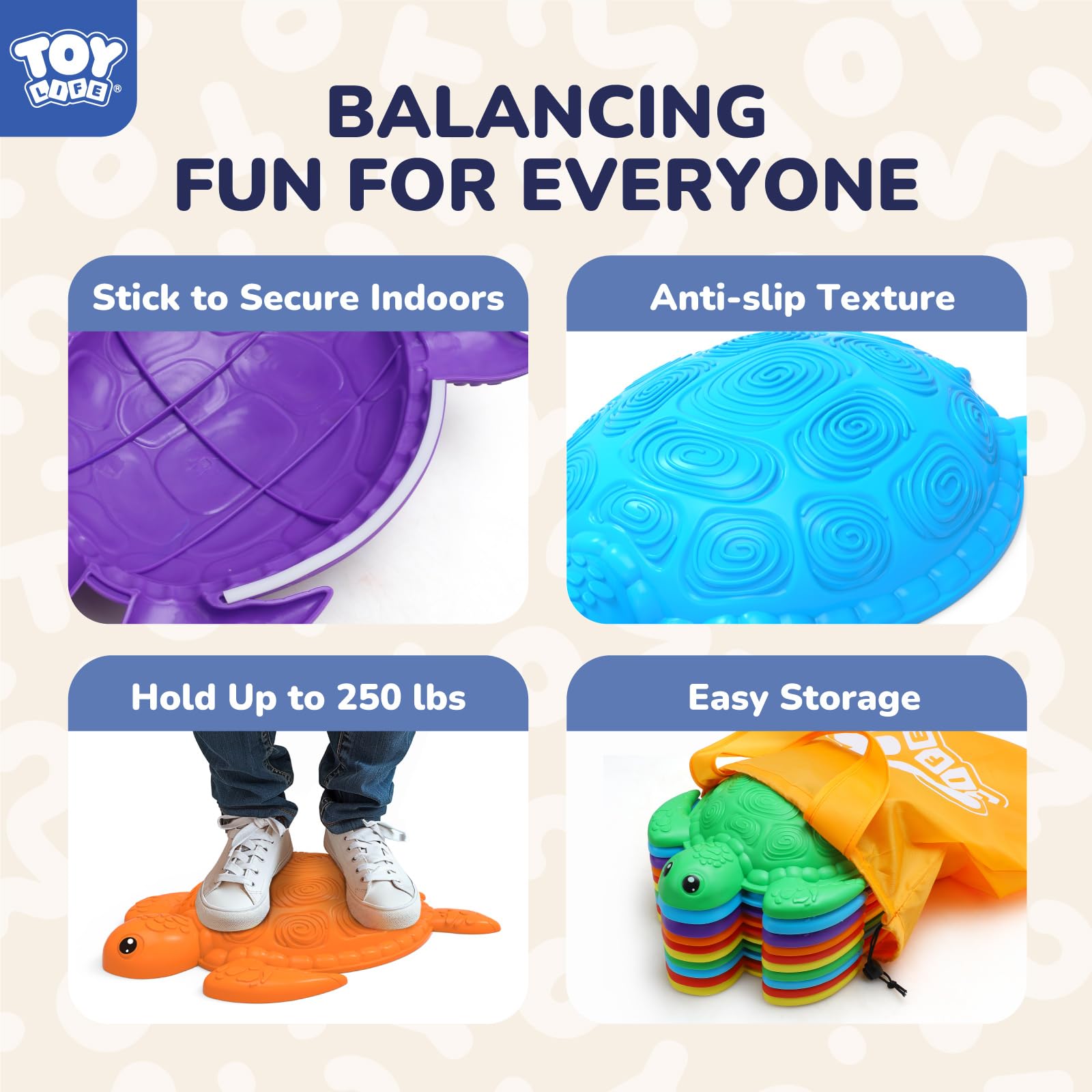 TOY Life 10 Pcs Turtle Balance Stepping Stone for Kids, Indoor Outside Toys for Kids Ages 4-8, Toddler Outdoor Toys, Stepping Stones Game, with Cards and Spinner