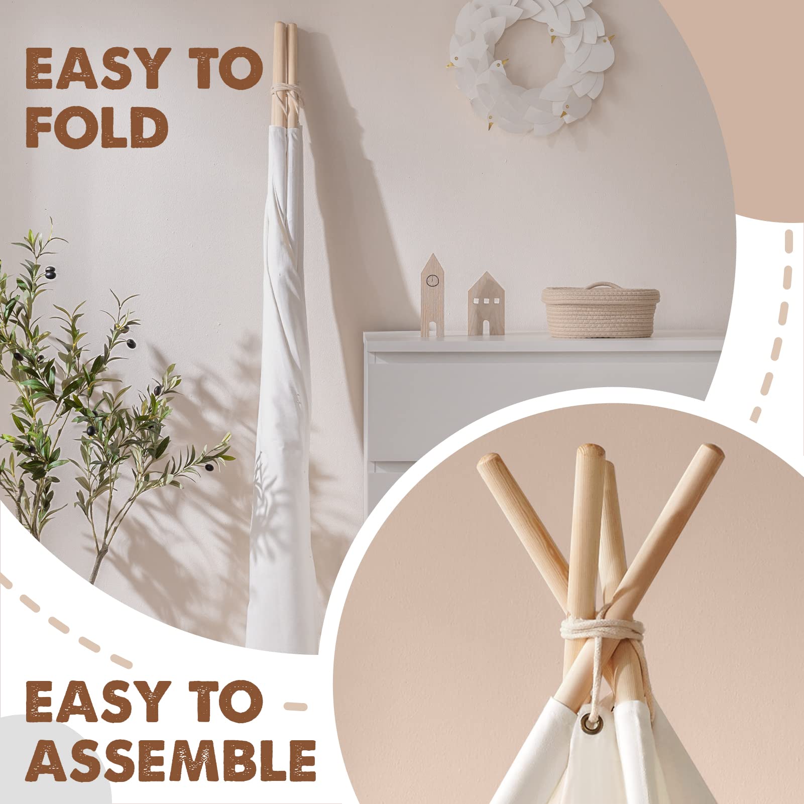 Cotton Teepee Tent for Kids with Mat and Lights