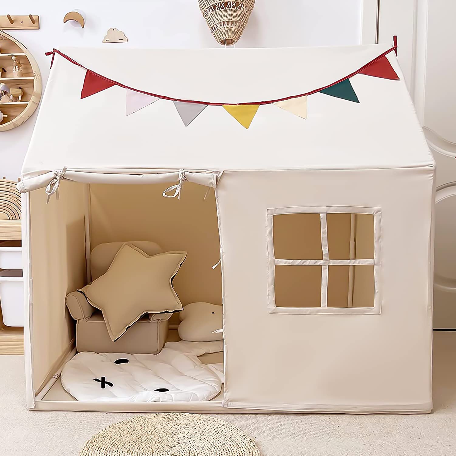 Kids Indoor Play Tent Playhouse with Pennant Banners