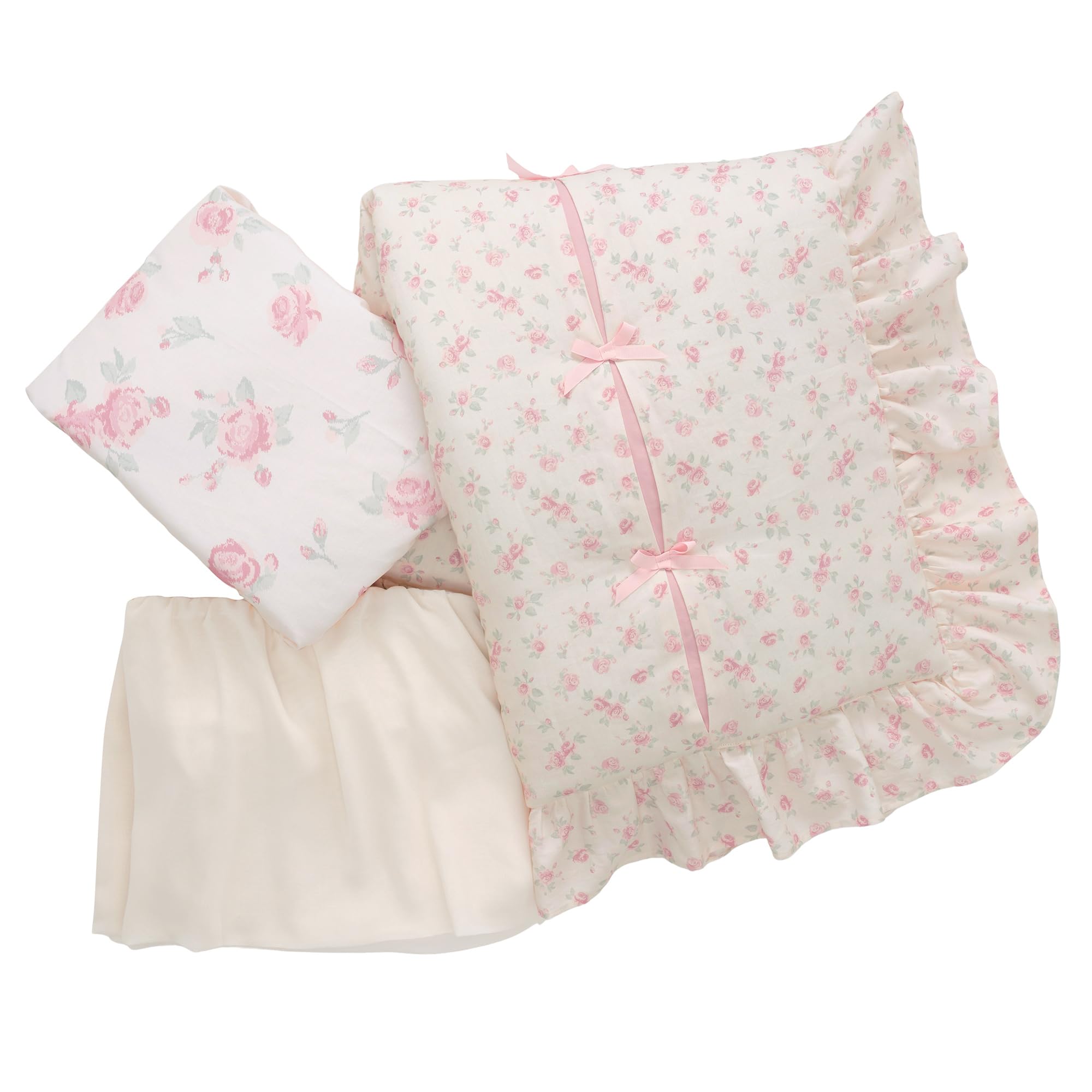 Lambs & Ivy Coquette Floral Pink Bows Aesthetic 3-Piece Baby Crib Bedding Set
