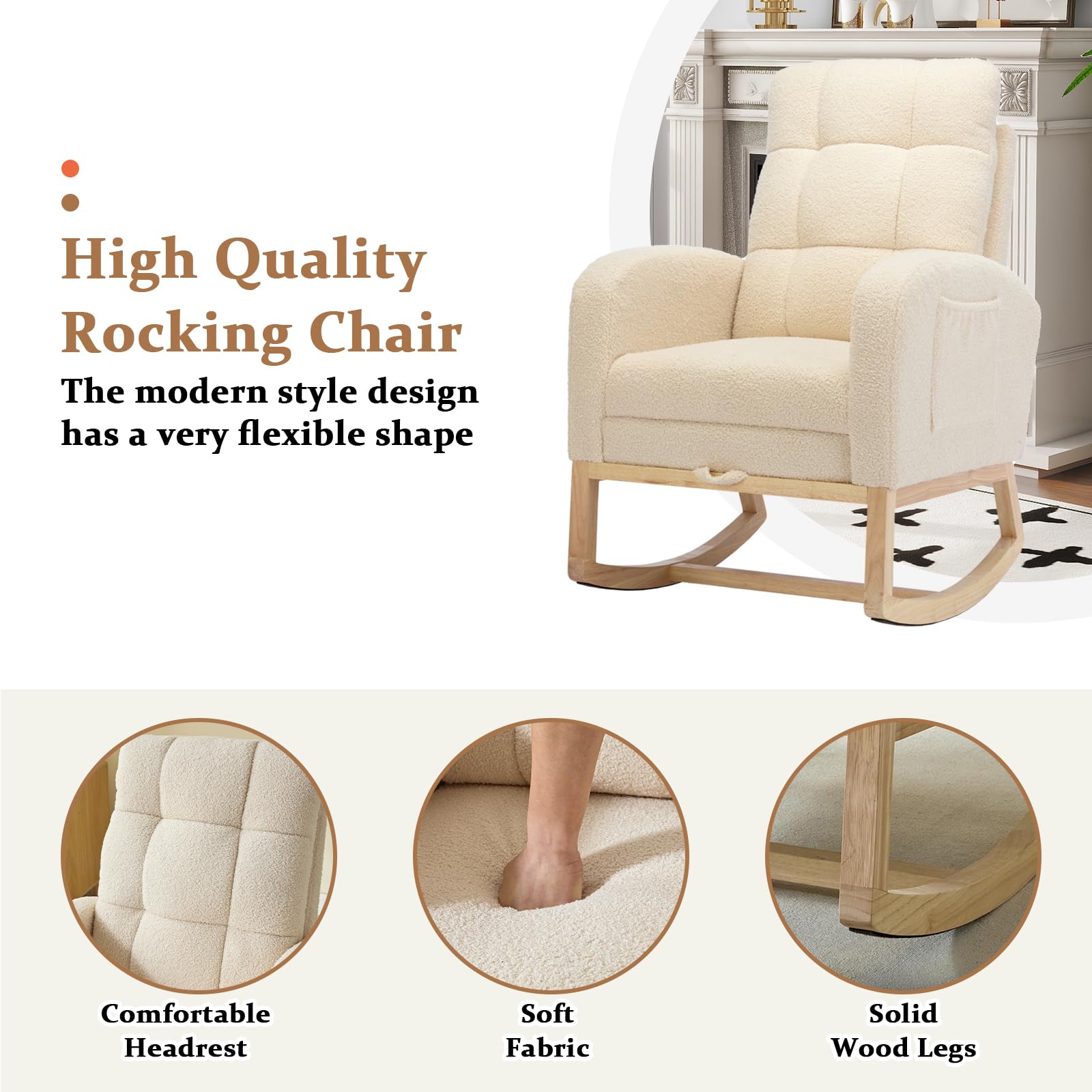 Modern Nursery Rocking Chair with Adjustable Footrest