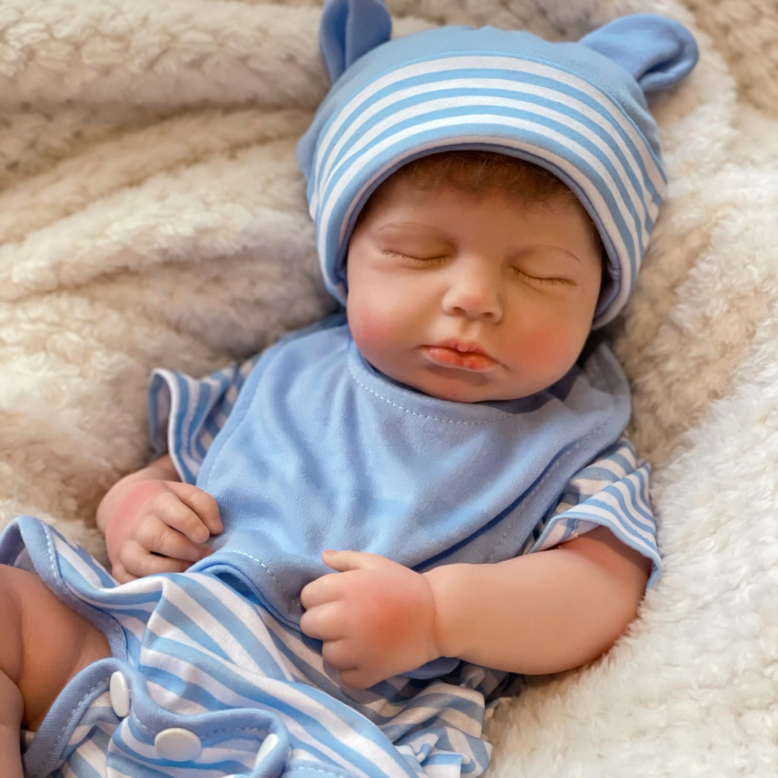 18 inch Full Body Silicone Baby Doll Boy Sleeping Baby with Open Mouth Realistic Weighted