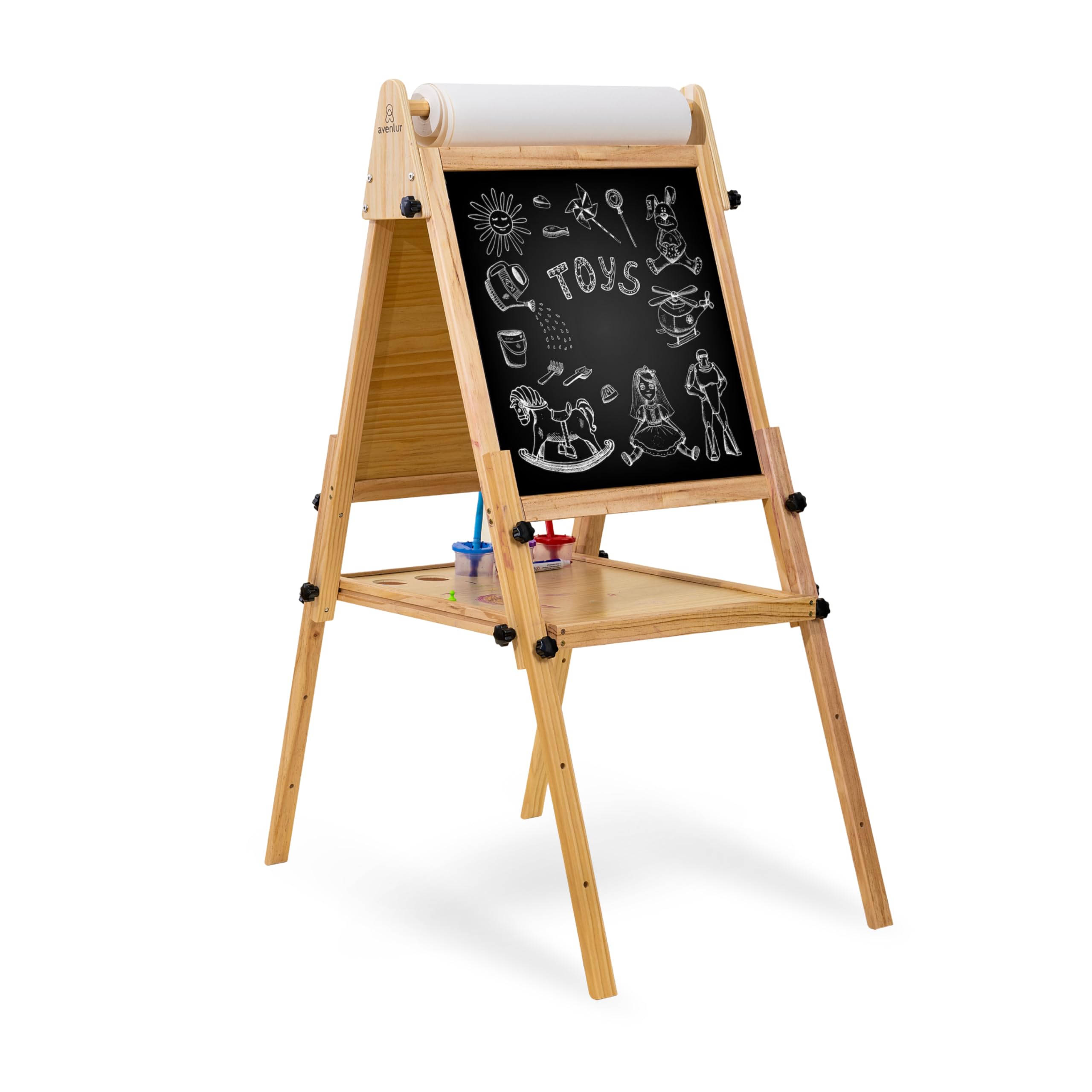 Avenlur Adjustable Height Easel for Kids and Adults - Multifunctional Art Station with Chalkboard, Ideal for Painting, Drawing, and Display - Foldable Wooden Stand with Storage Tray