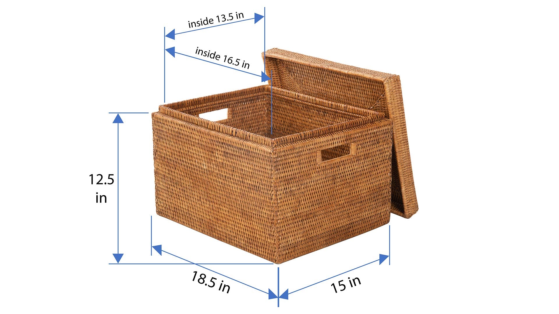 La Jolla Rattan Box Basket - Wicker Storage Basket with Lid, Decorative