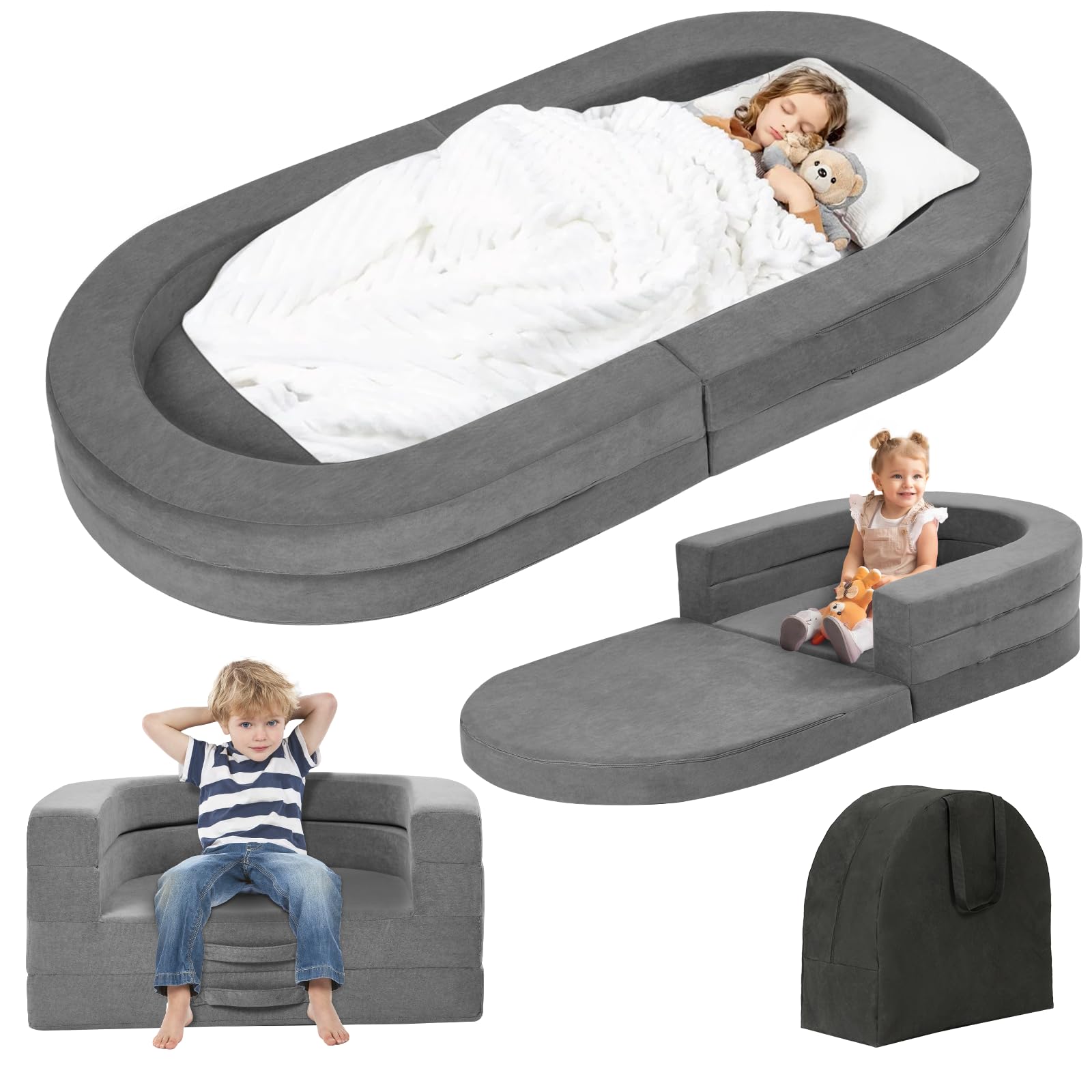 3-in-1 Portable Toddler Travel Bed with Washable Cover