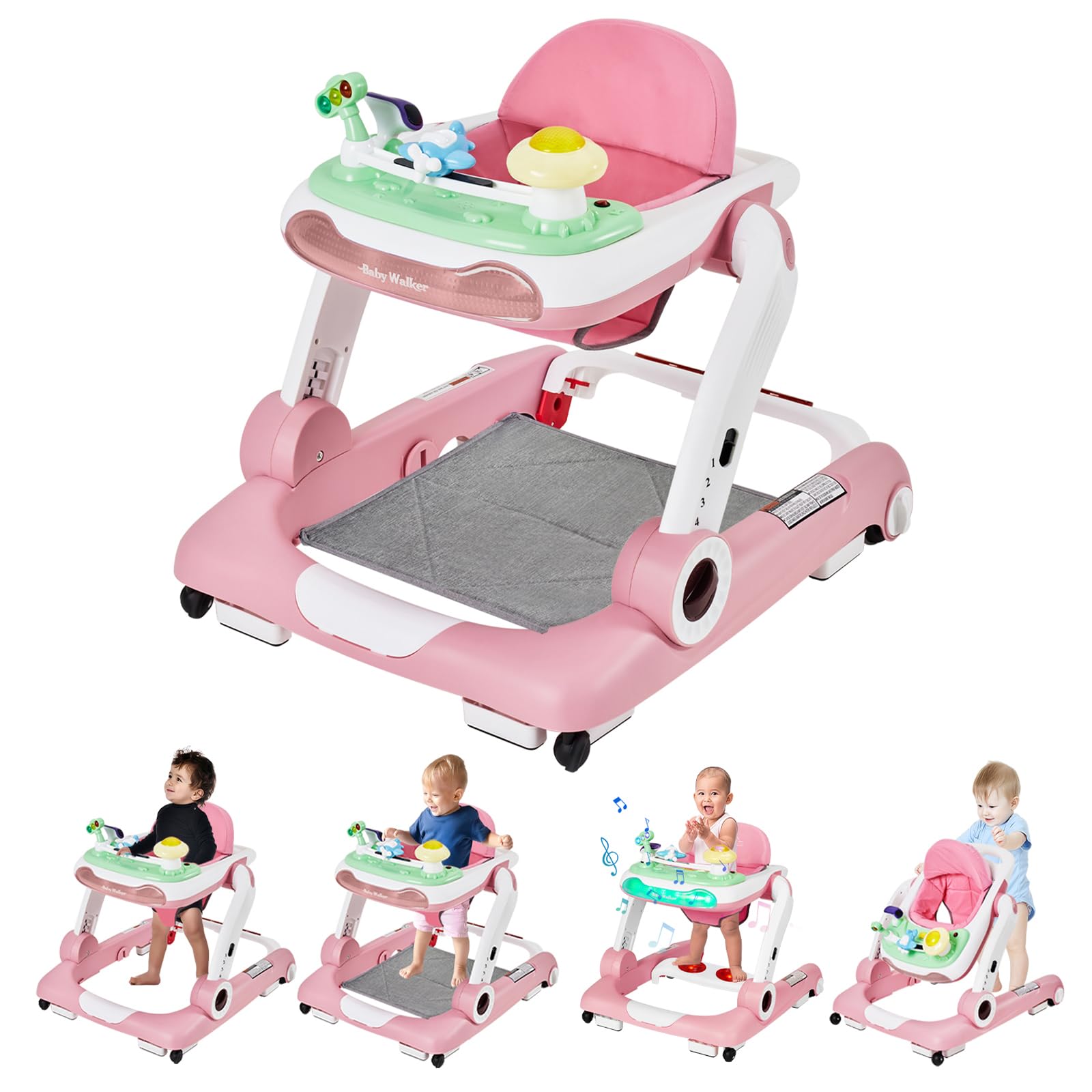 Music and Lights Baby Walker with Wheels,5-in-1 Baby Activity Center