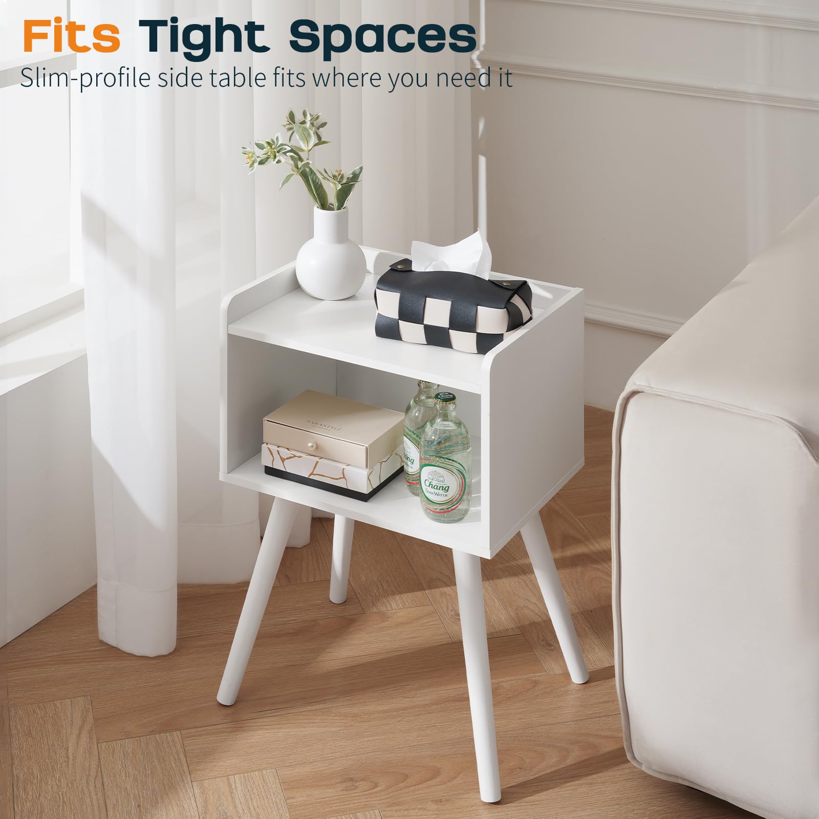 Mid Century Modern Nightstand Small Side Table with Storage Shelf