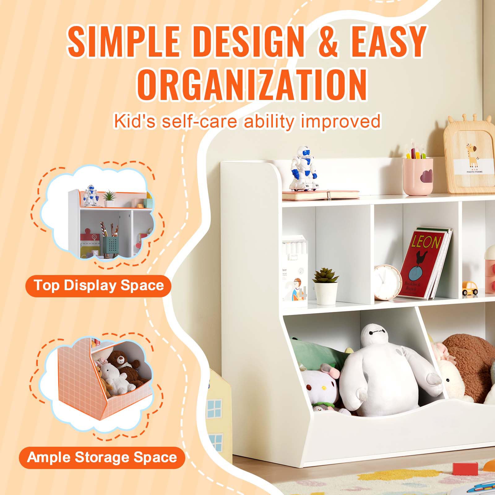 5-Cubby Kids Storage Organizer with Bookshelf