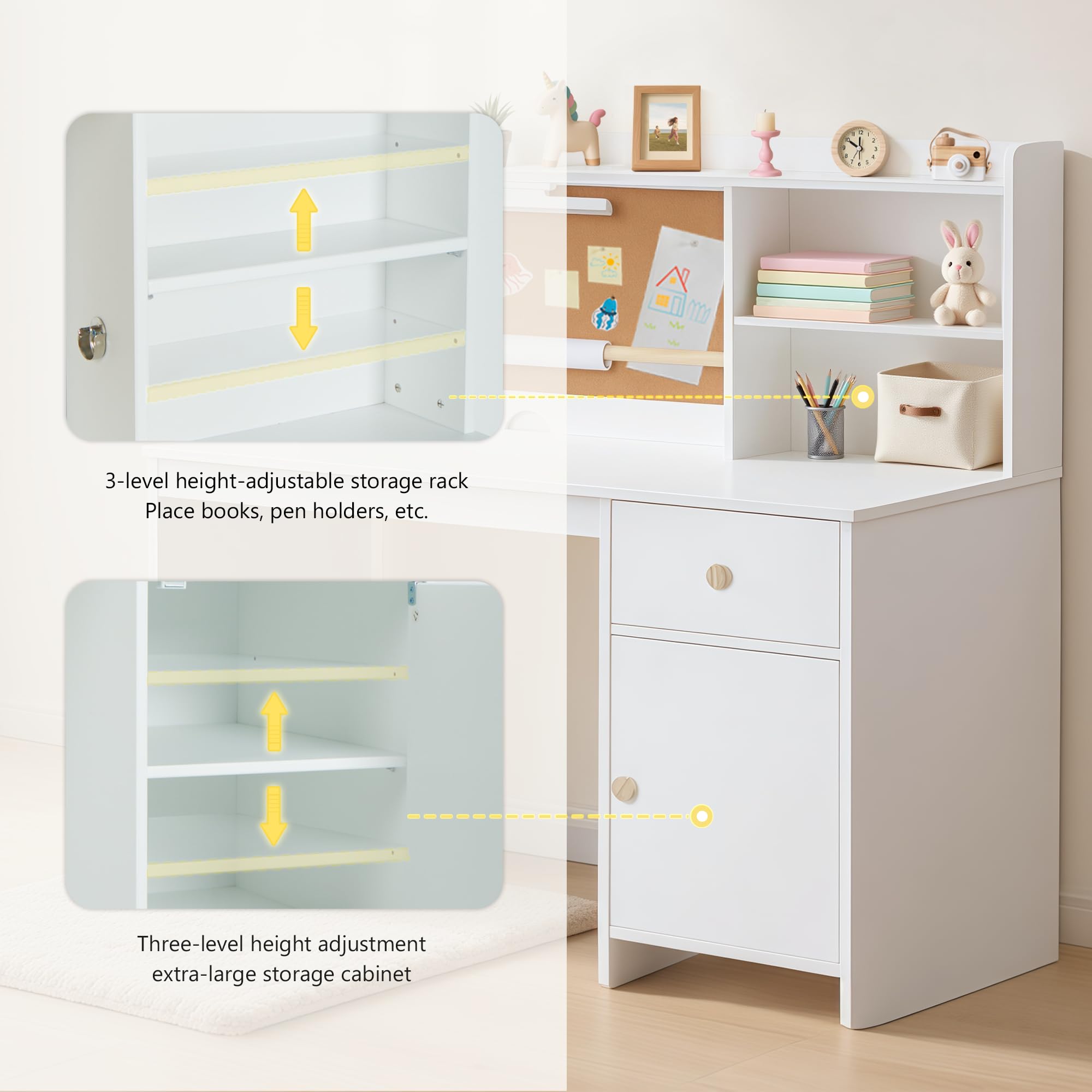 Kids Study Desk and Chair Set with Hutch and Storage