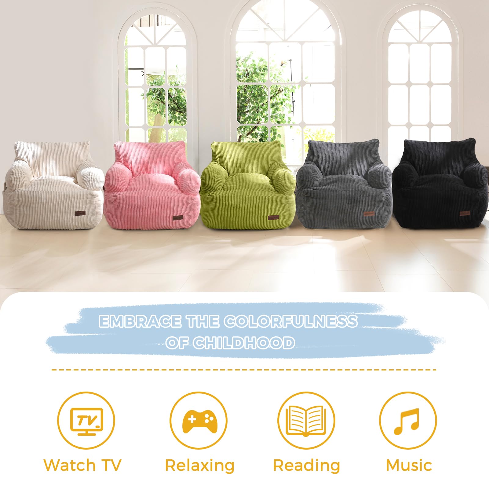Kids Bean Bag Chair with Storage Pocket